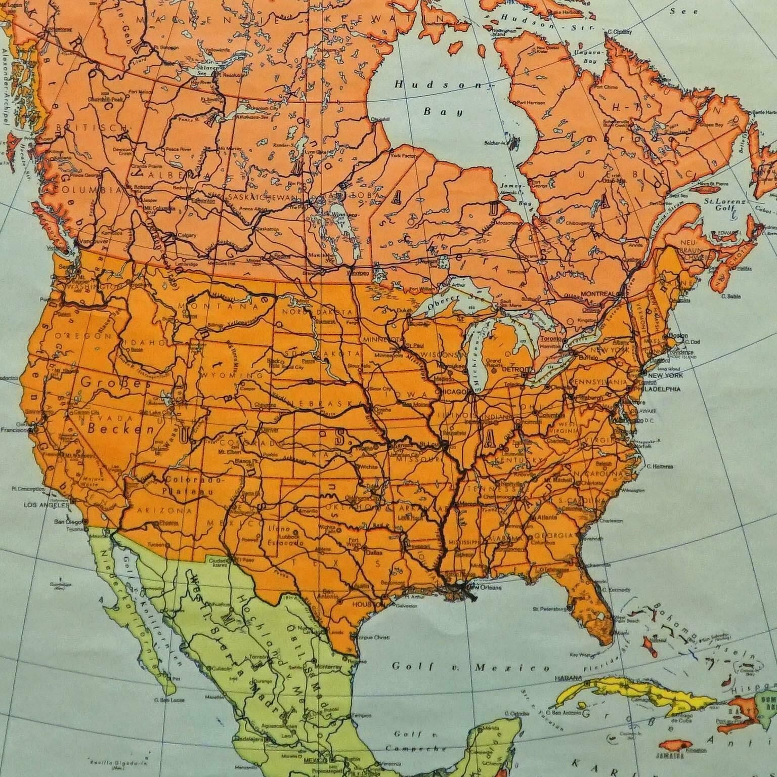 Vintage Map Wall Chart Countries Of North America Rollable Mural Poster photo Art