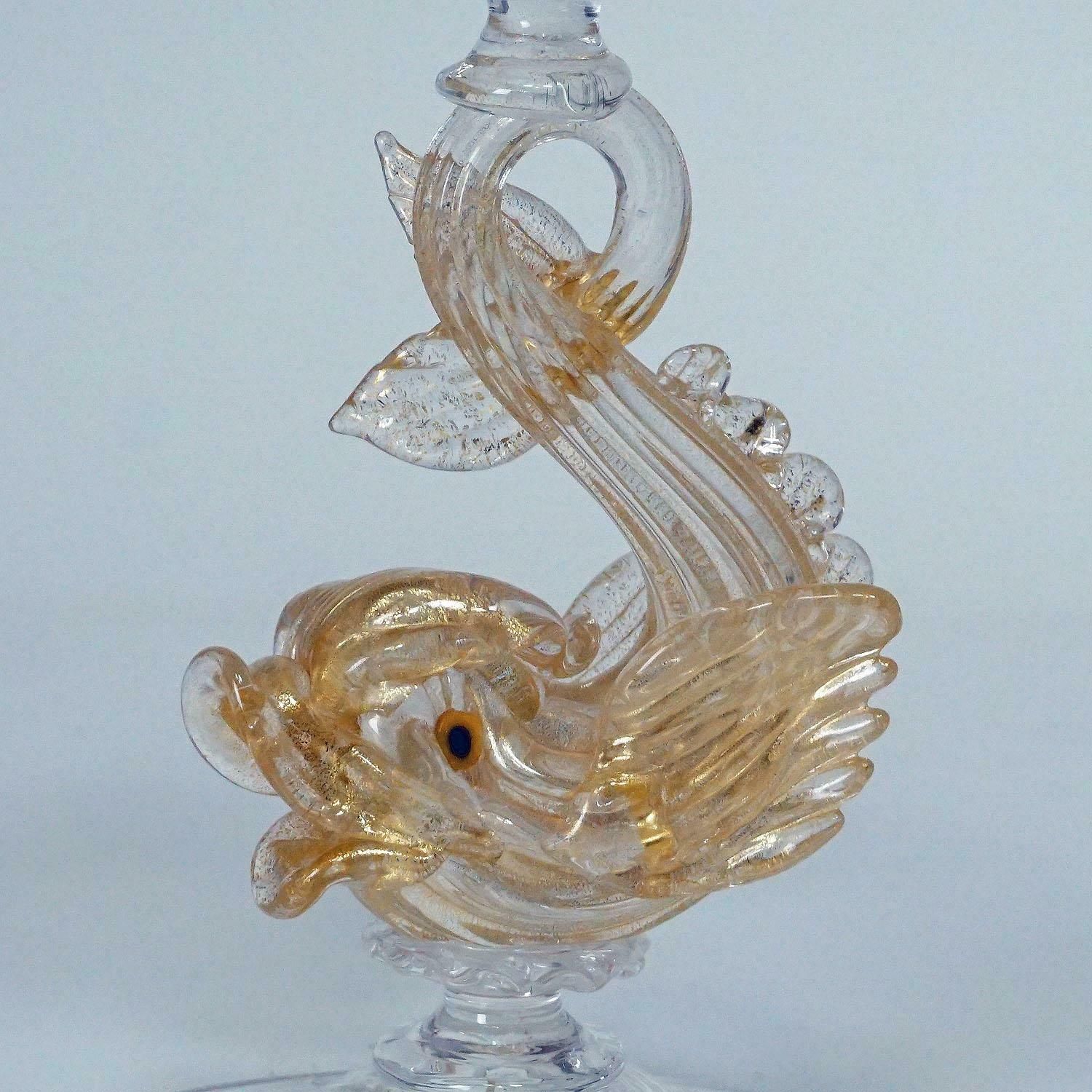Archimede Seguso Glass Candle Stick With Dolphin Circa 1960s photo for sale