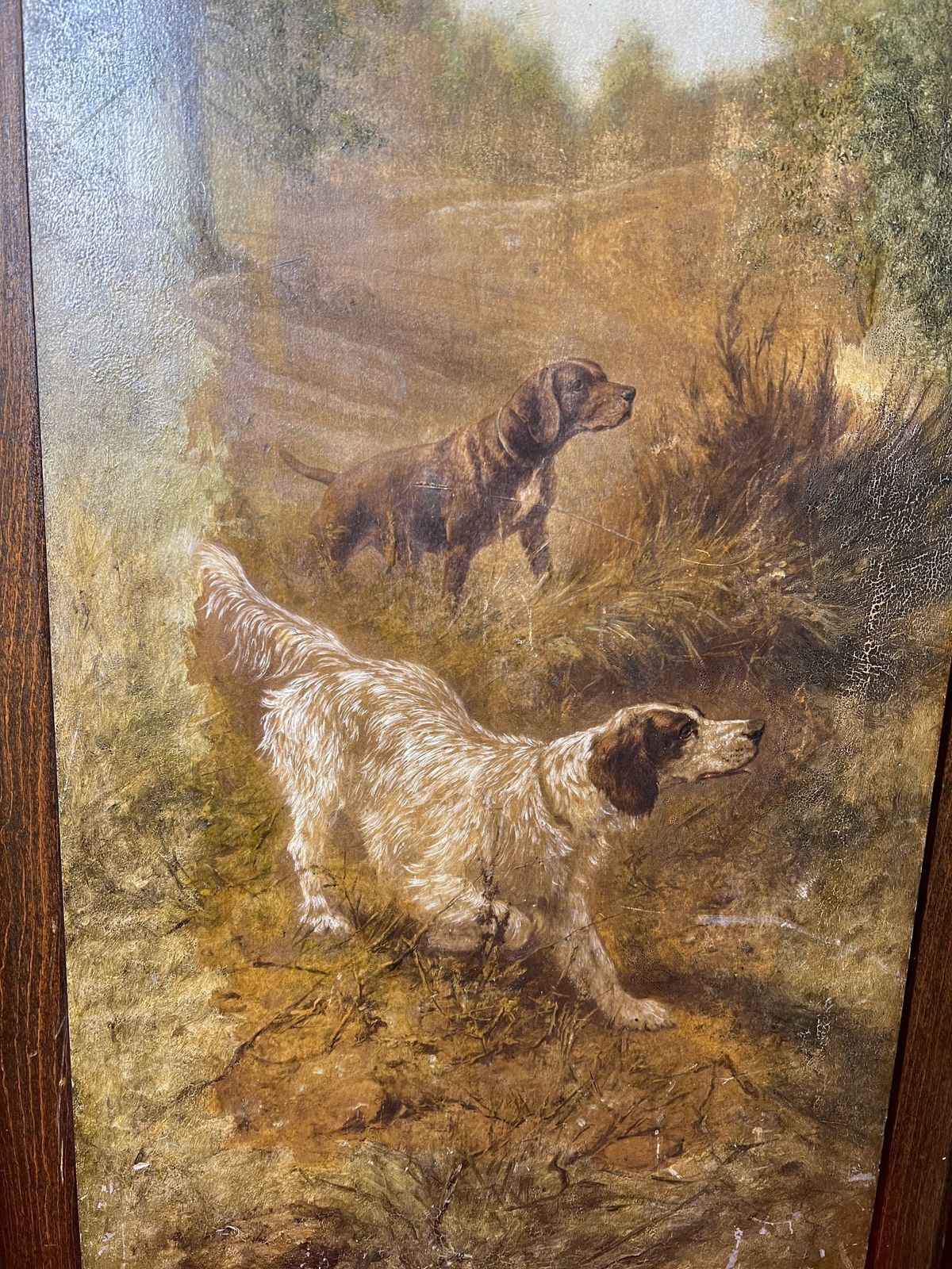 Trio Of Hunting Dogs In Landscapes Painted Upon Wood Panels After Heinrich Sperling photo Art