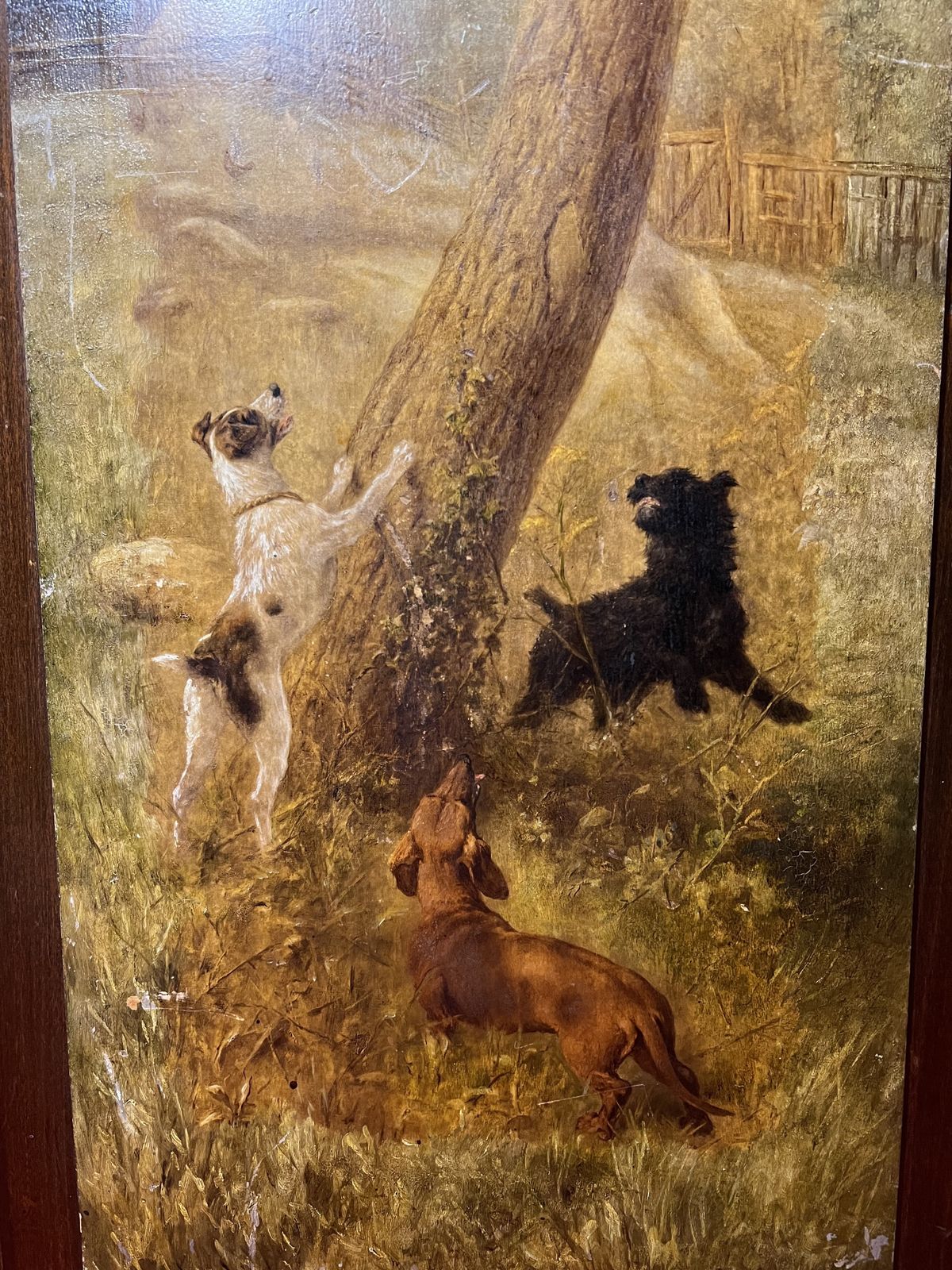 Trio Of Hunting Dogs In Landscapes Painted Upon Wood Panels After Heinrich Sperling photo vinterior