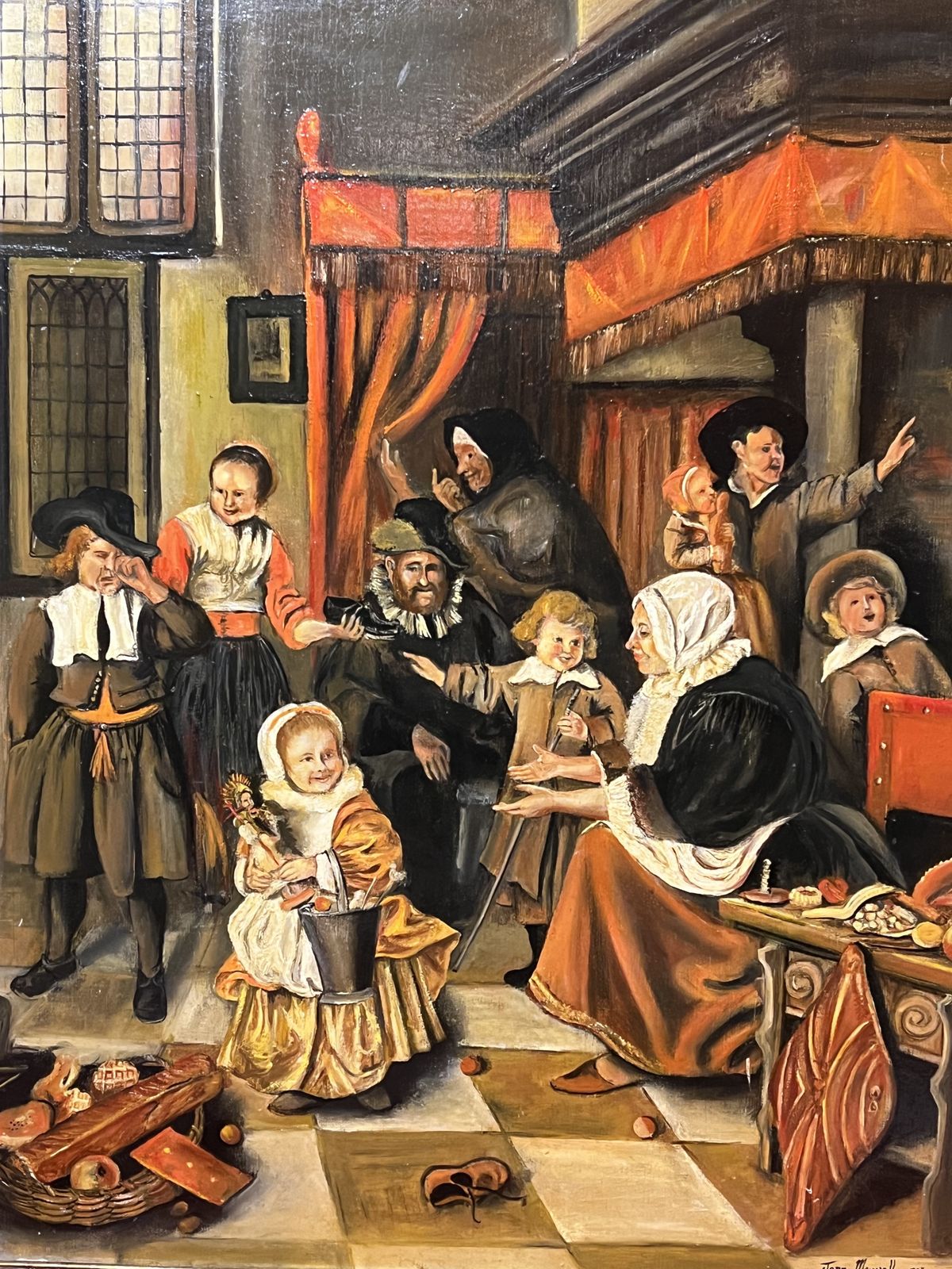 20th Century Tudor Interior Scene Titled 'The Feast Of St Nicholas' By Artist Joan Maxwell photo for sale