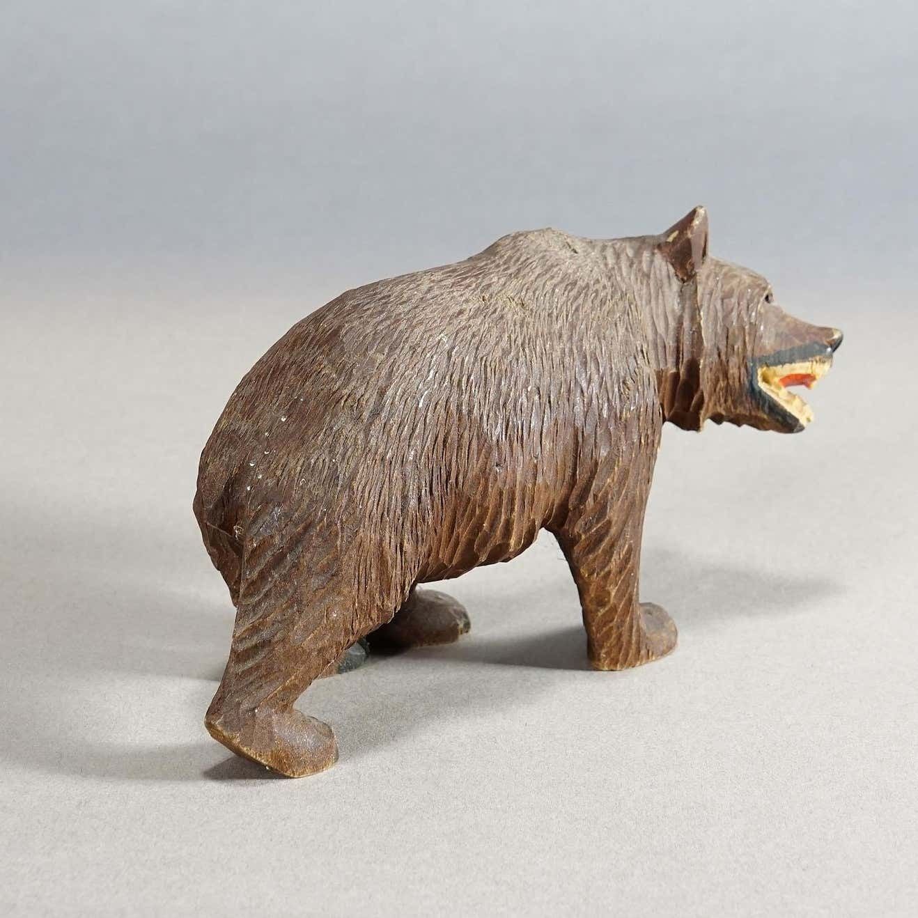 Vintage Wooden Strolling Bear Handcarved In Brienz Ca 1950 photo for sale