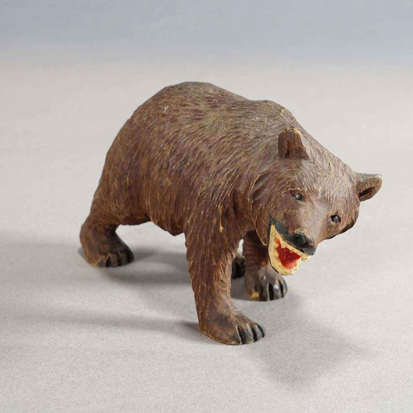 Vintage Wooden Strolling Bear Handcarved In Brienz Ca 1950 photo 363.0