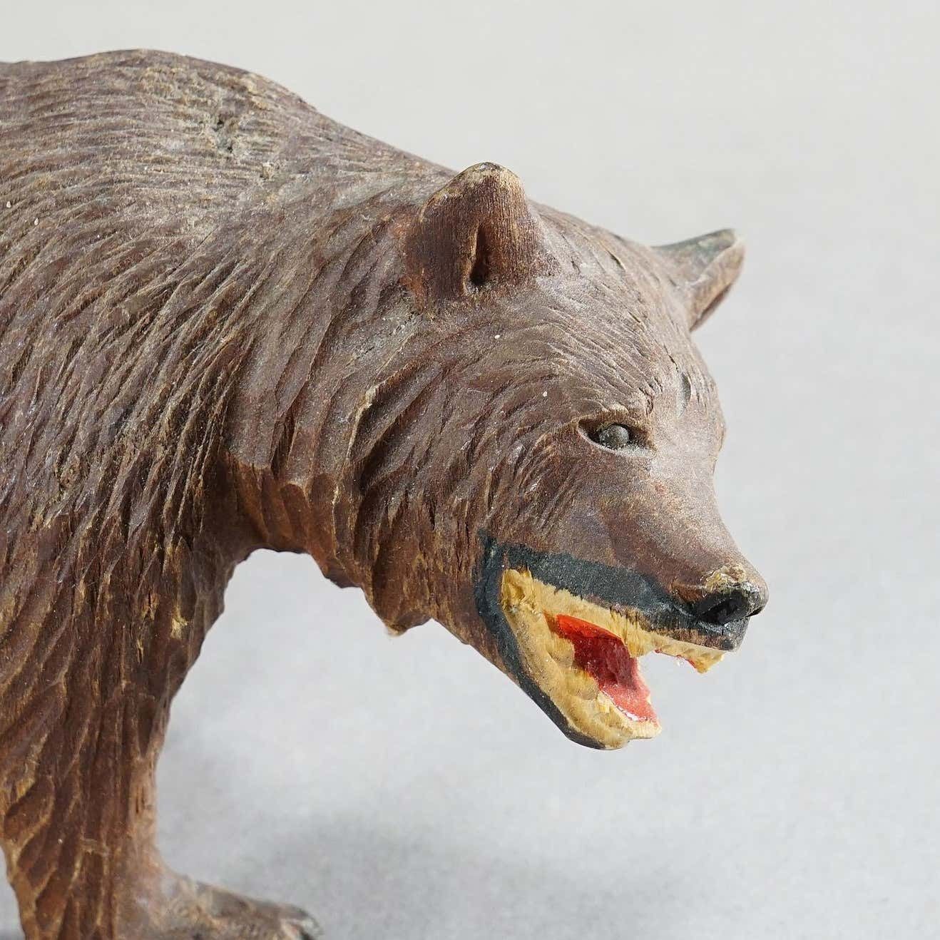 Vintage Wooden Strolling Bear Handcarved In Brienz Ca 1950 photo vinterior
