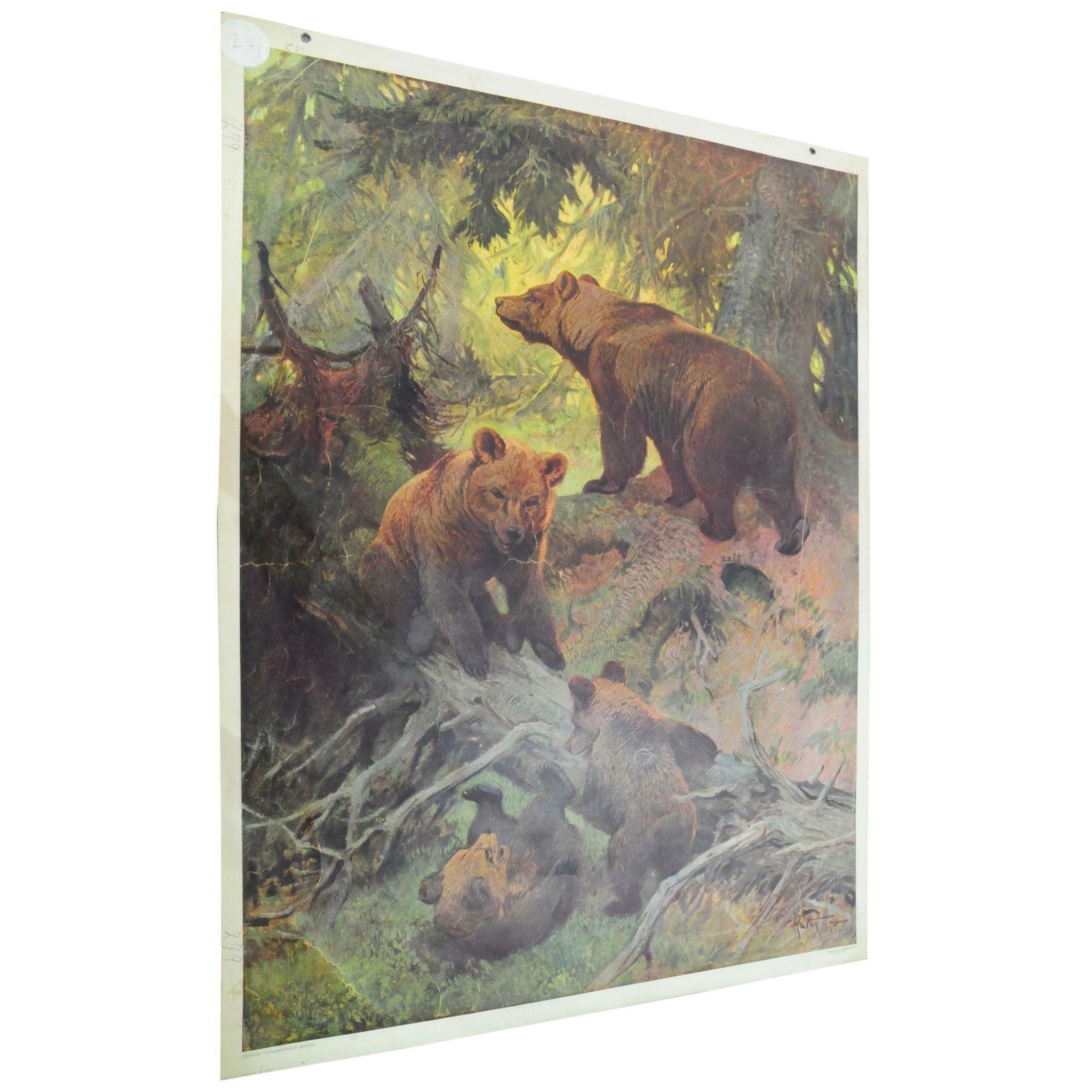 Cute Vintage Printed Wall Chart Family Of Brown Bears