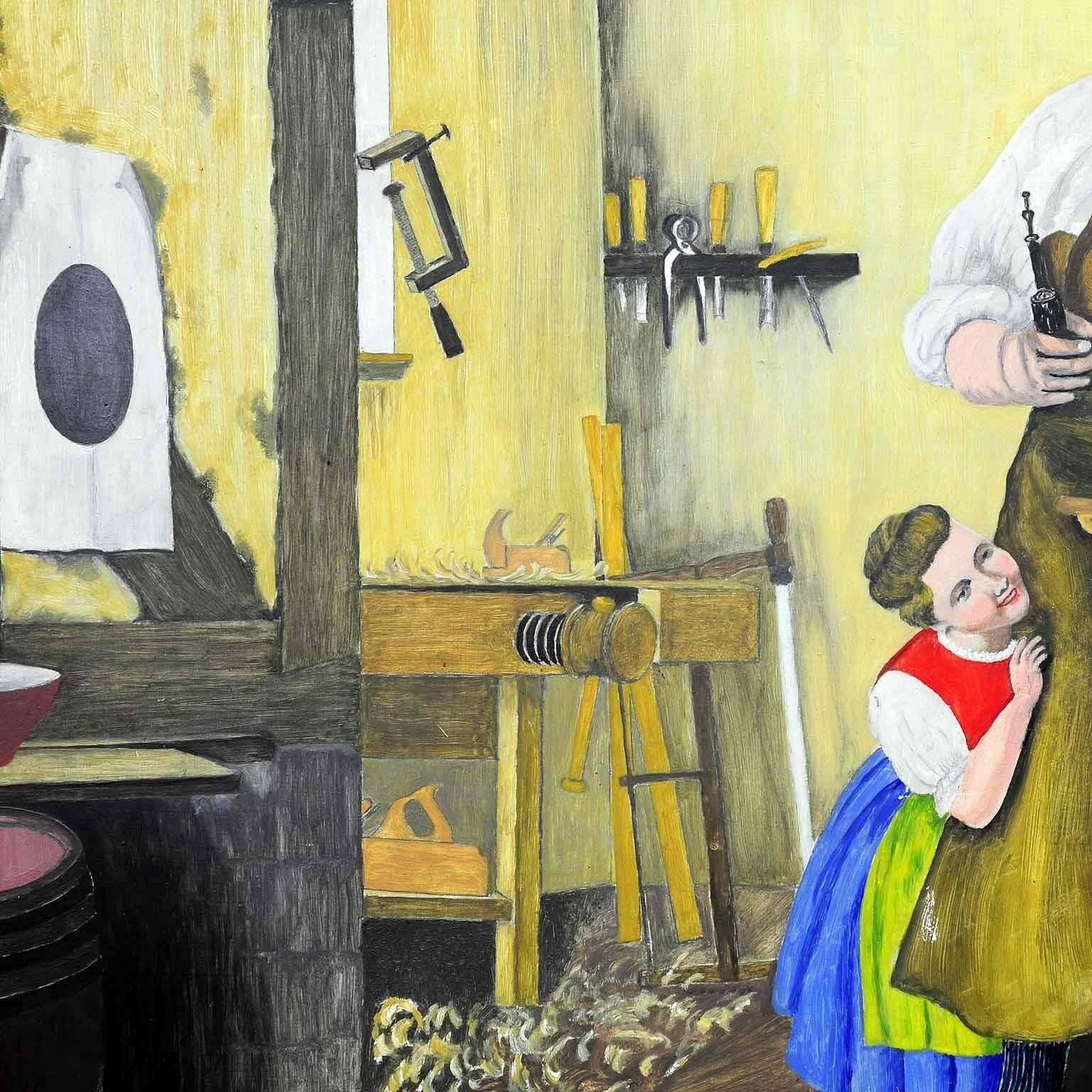 W. Melchinger, Bavarian Folksy Scene In Joinery photo furniture