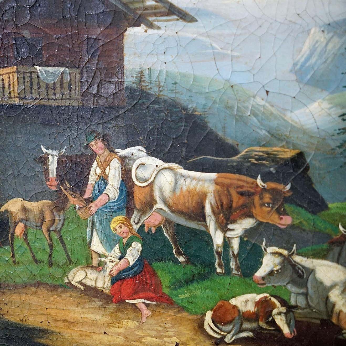 Unknown, Folksy Scenery With Cattles, Goats And Farmer''S Wifes, Ca. 1900s photo vinterior