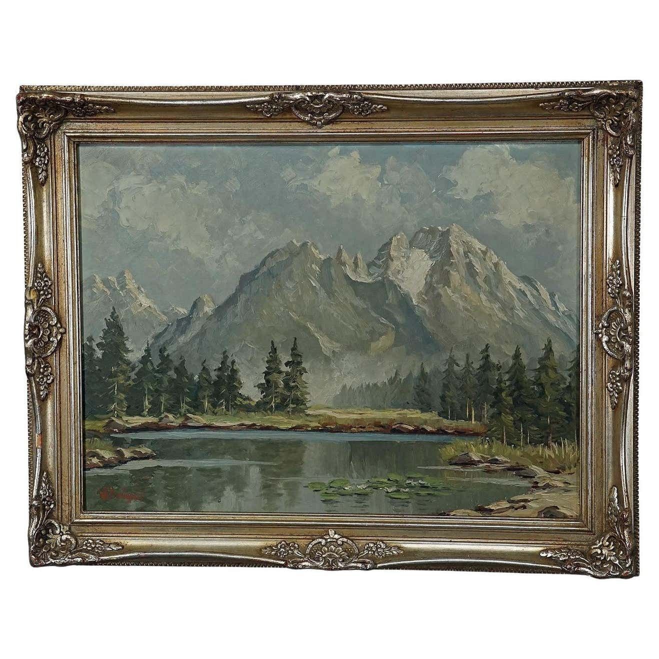 W. Kruegner, Summerly High Mountain Landscape With Alpine Lake And Watzmann