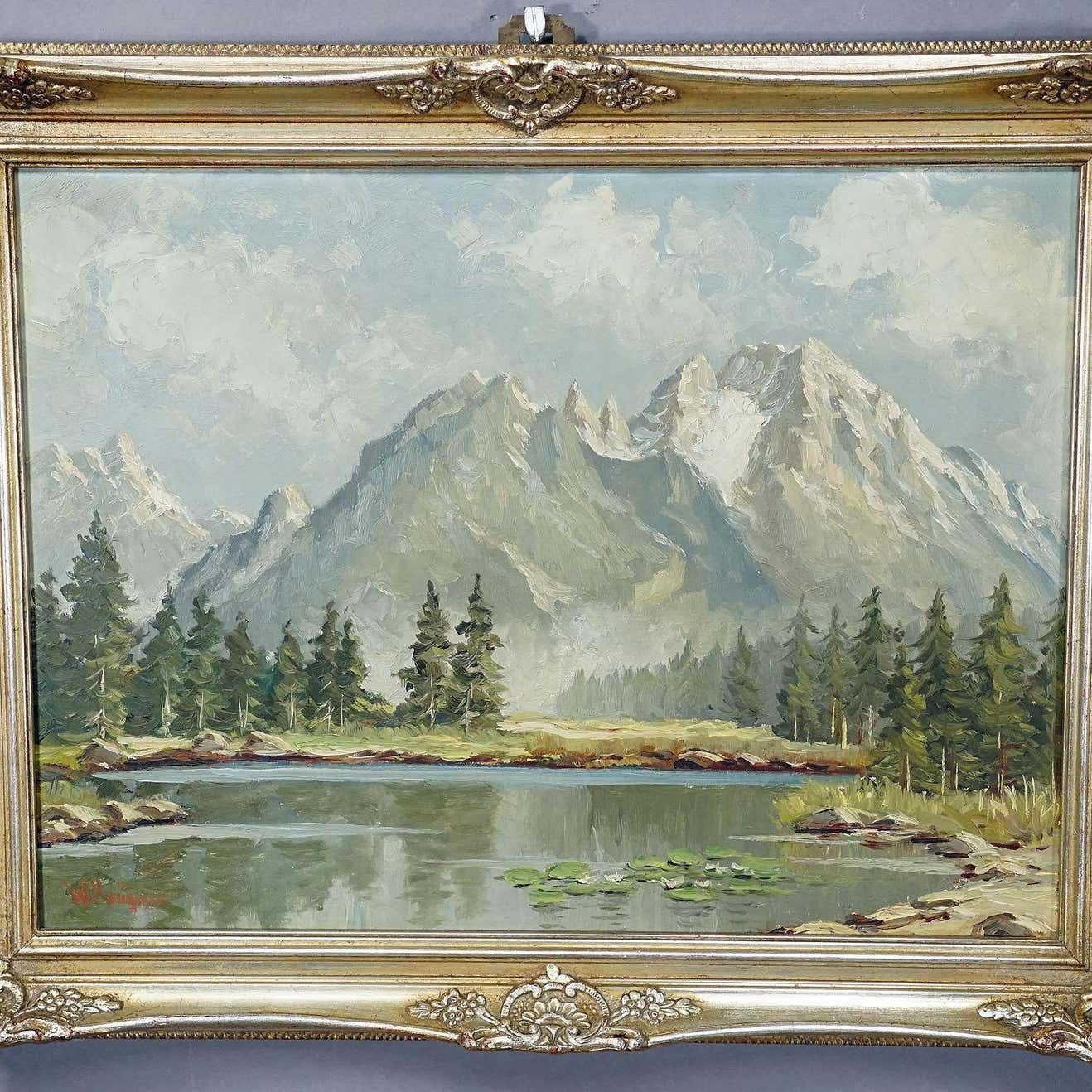 W. Kruegner, Summerly High Mountain Landscape With Alpine Lake And Watzmann photo Art