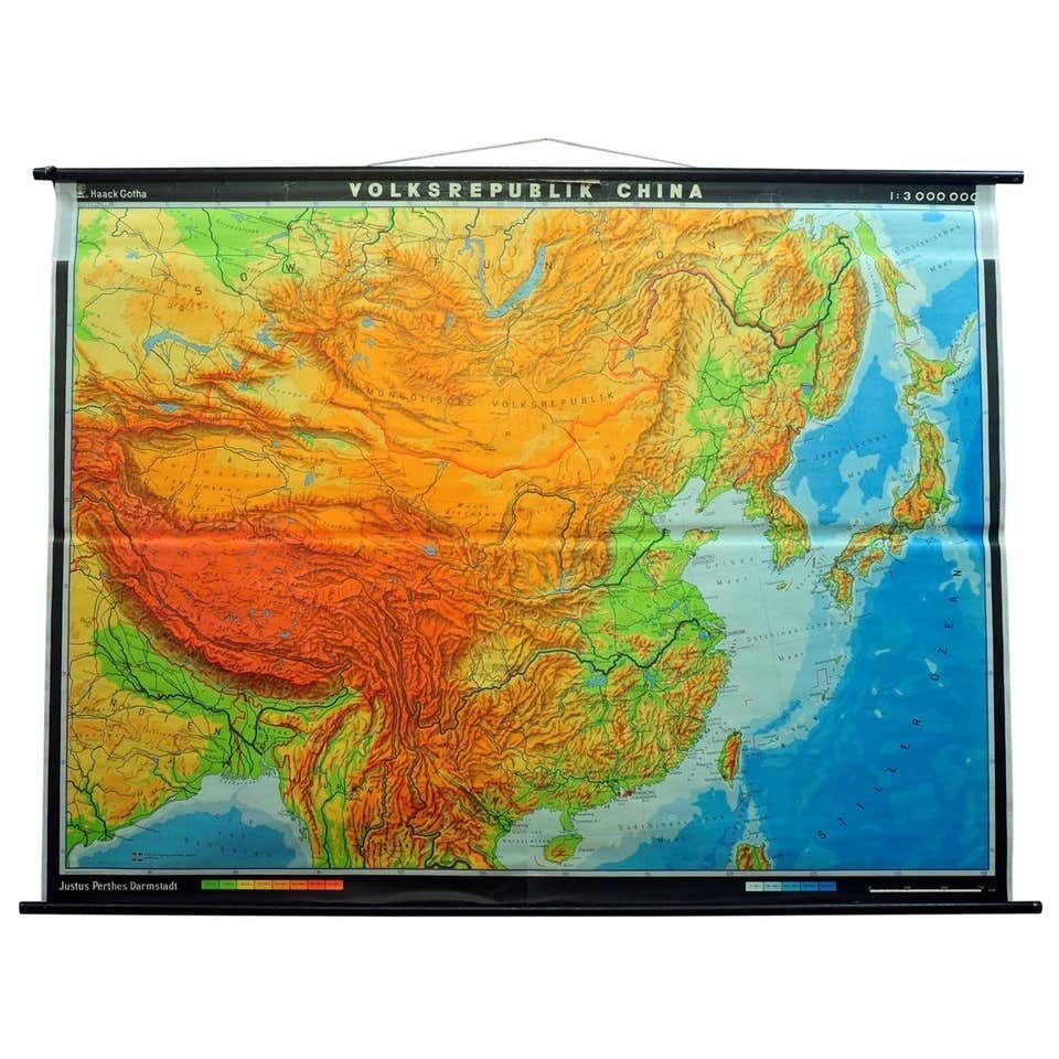 Vintage Picture Poster Wall Chart Rollable Large Map Peoples Republic Of China