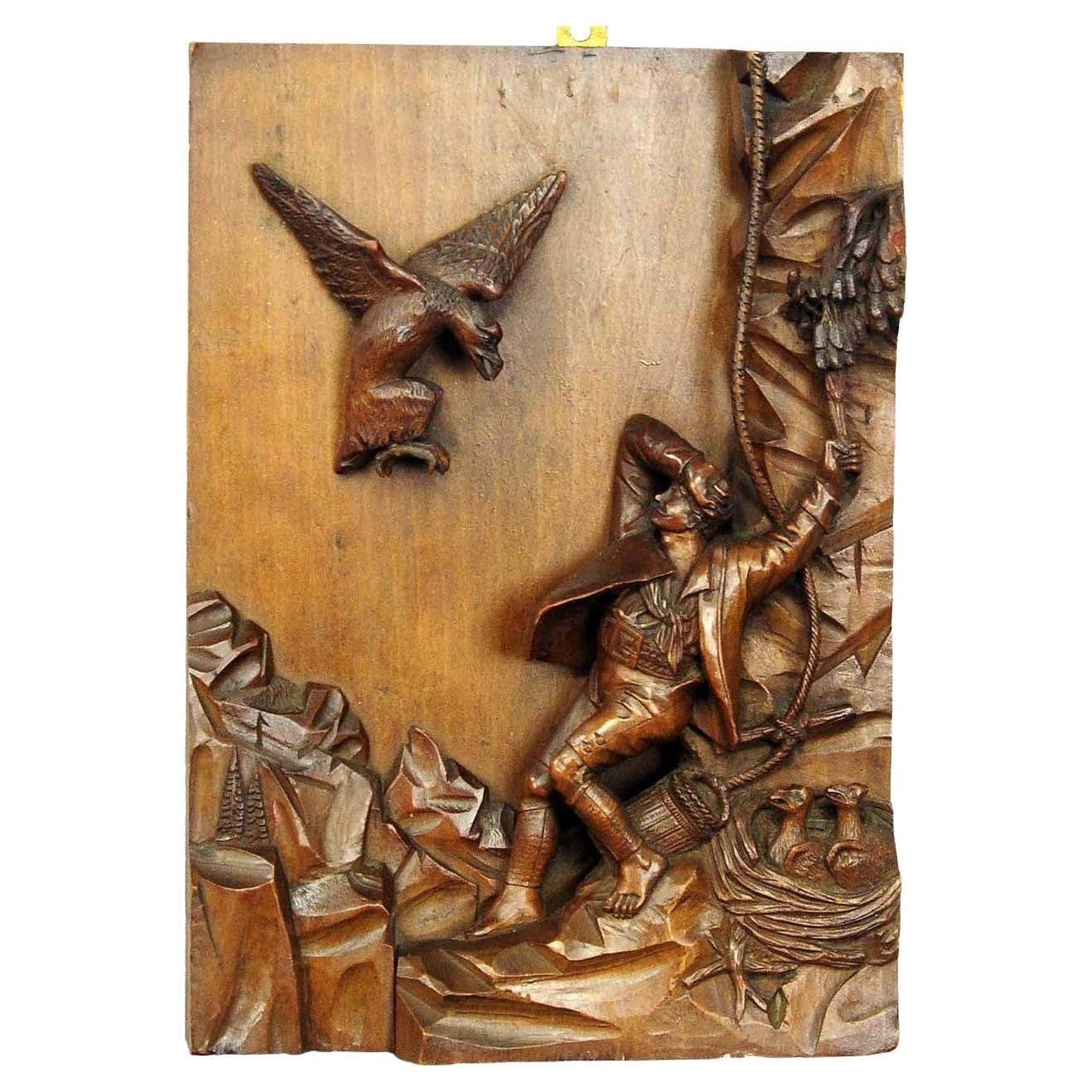 Relief Wood Carving Nest Robber, Black Forest Ca. 1890