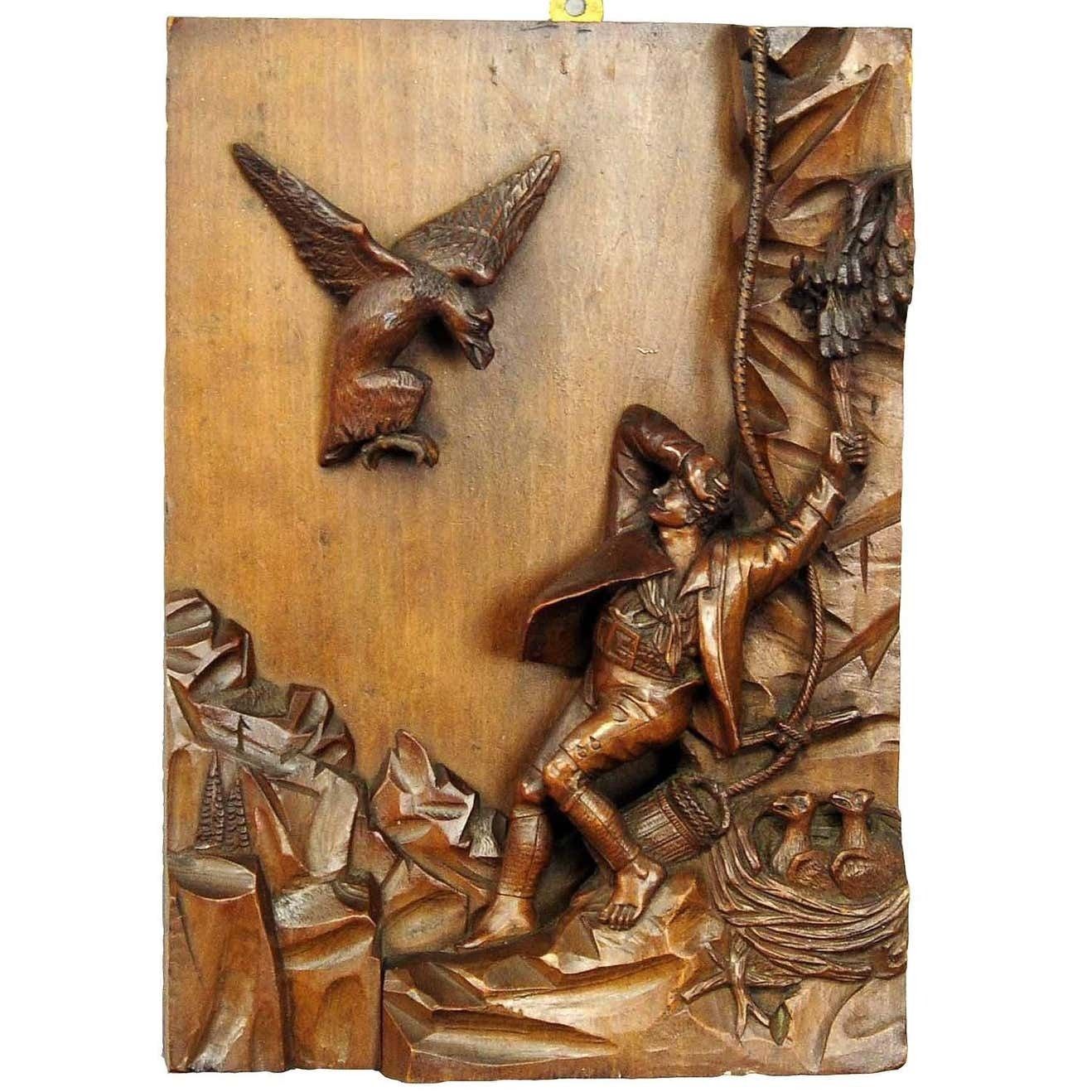 Relief Wood Carving Nest Robber, Black Forest Ca. 1890 photo furniture