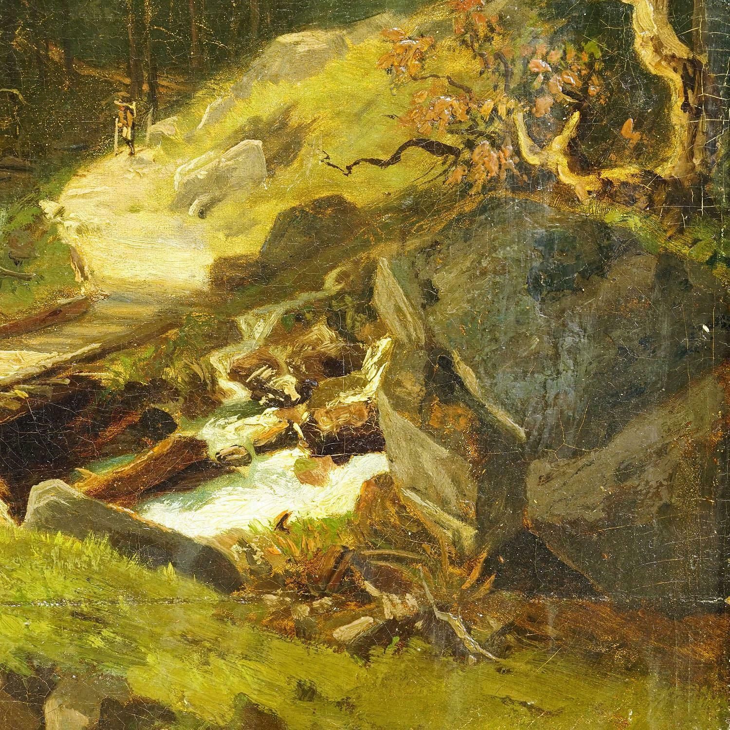 Summerly Mountain Landscape With Hiker On Hiking Trail, 19th Century photo 662.0