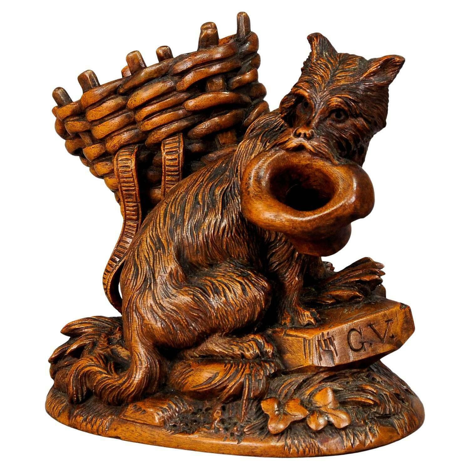 Black Forest Wooden Carved Begging Dog, Brienz, Ca. 1900