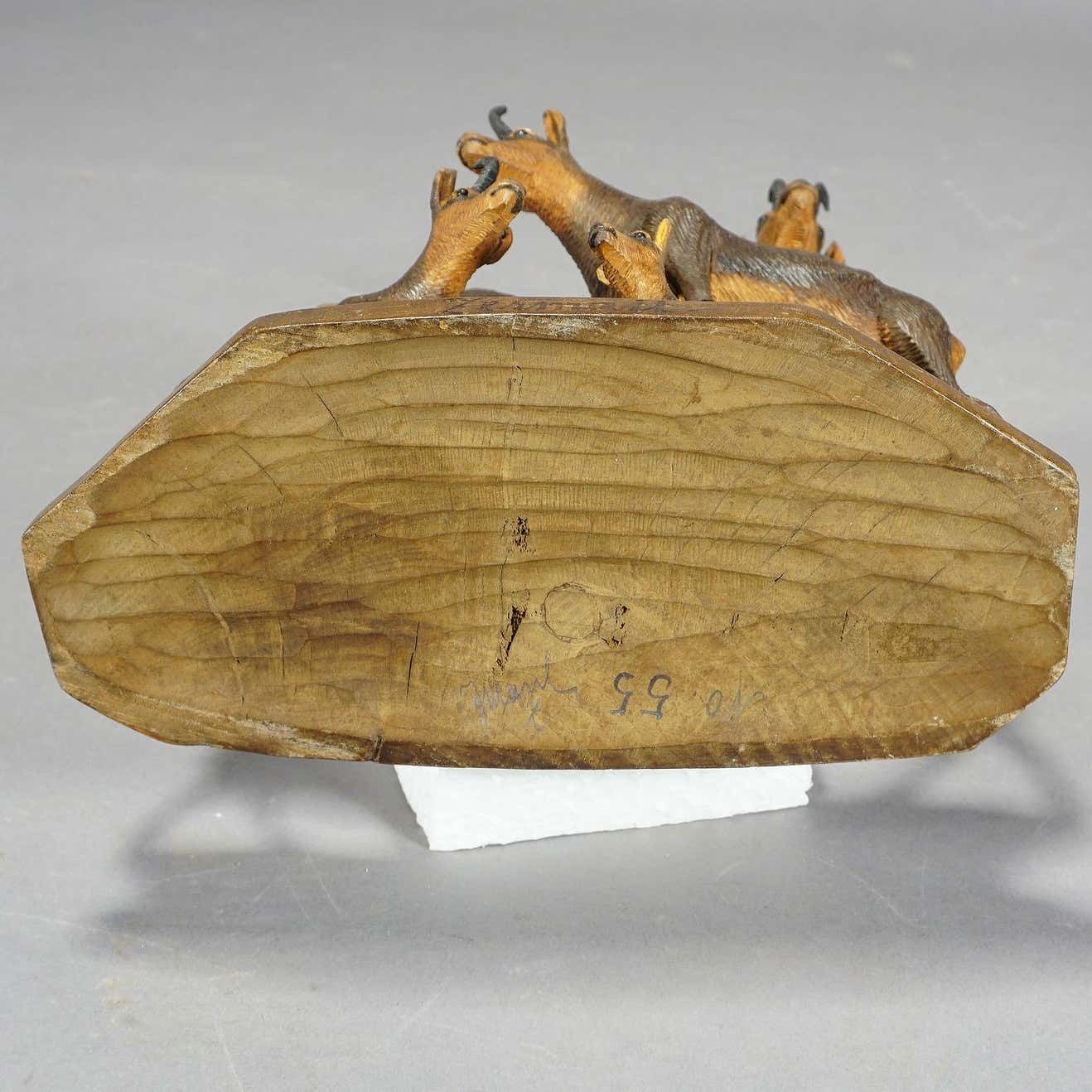 photo furniture Fine Carved Wood Chamois Family By Ernst Heissl Circa 1900