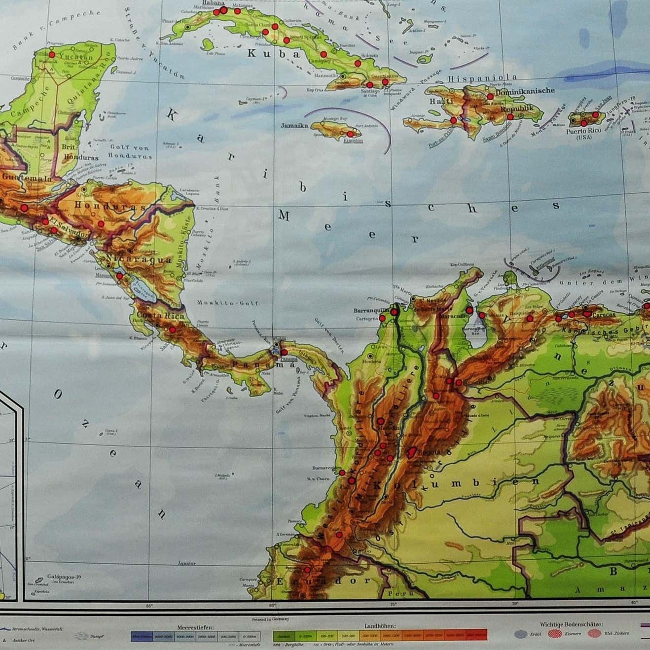 Large Rollable Map Central America Northern South America Wall Chart Poster photo 271.0
