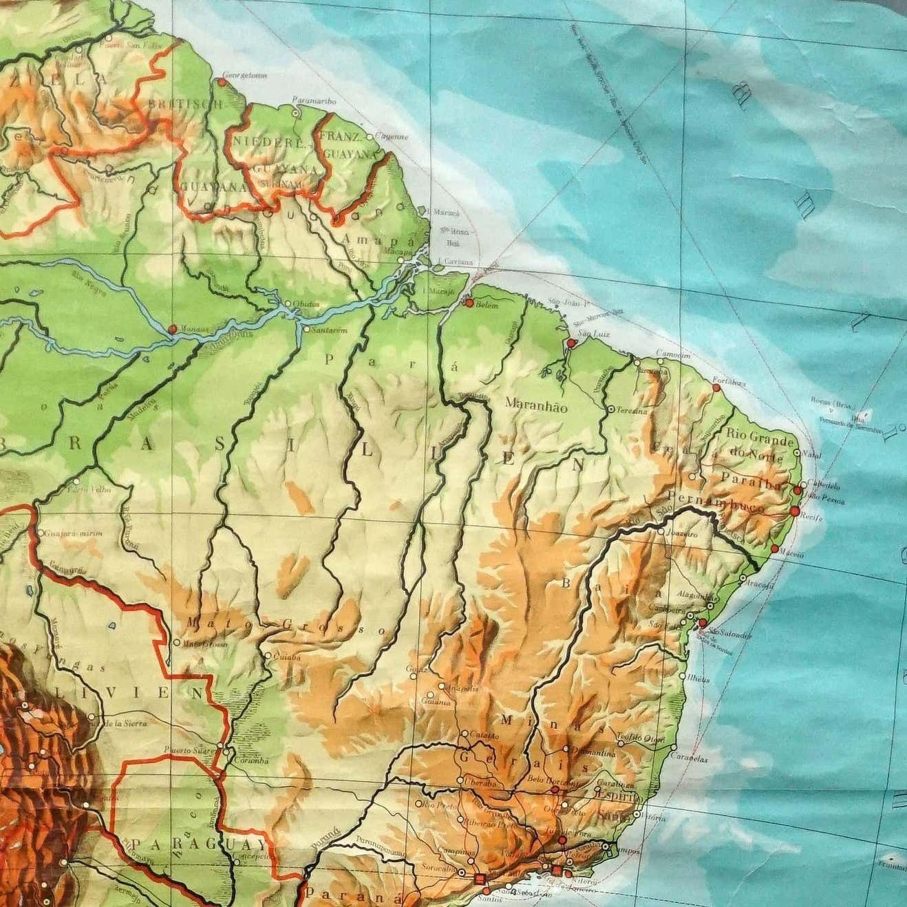 Old Vintage Look Pull Down Map Wall Chart Poster South America photo for sale
