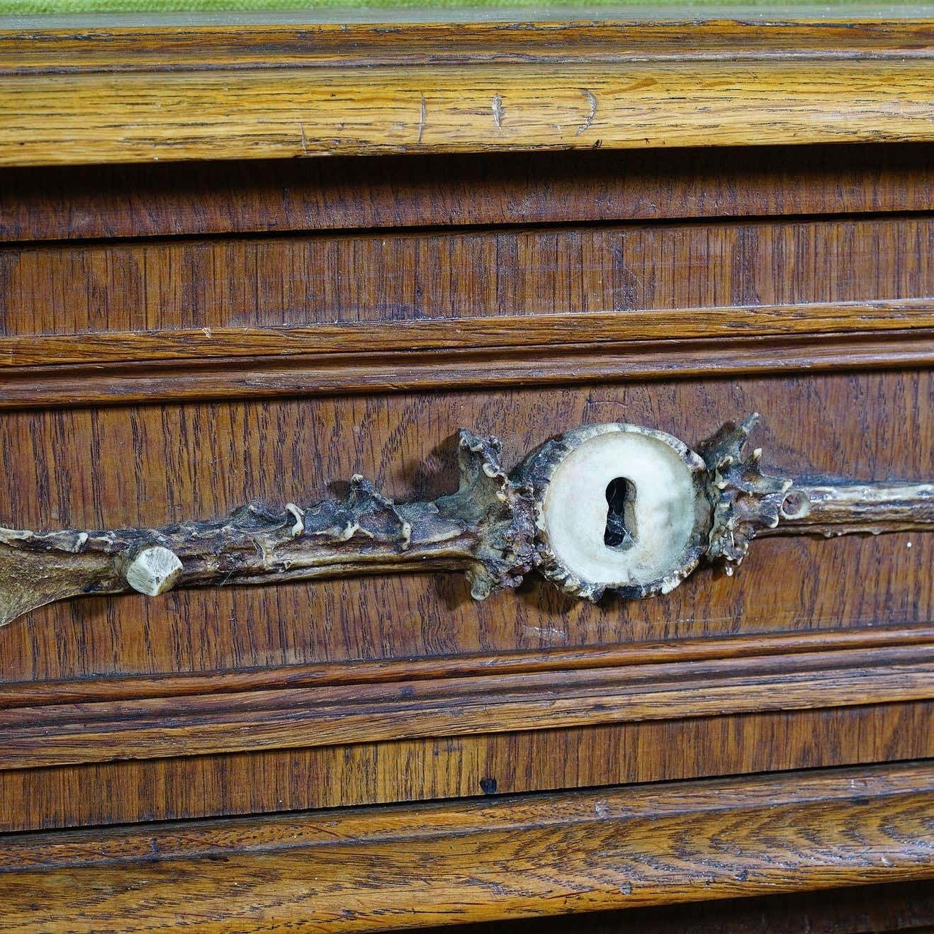 Furniture Large Oak Wood Desk With Antler Decorations By Rudolf Brix 1900 photo