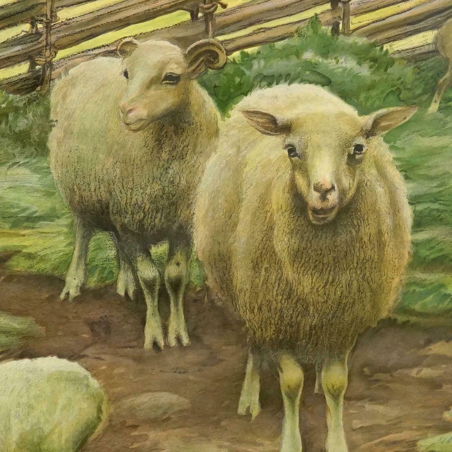 Cottagecore Mural Vintage Rollable Wall Chart Sheep In The Countryside photo furniture