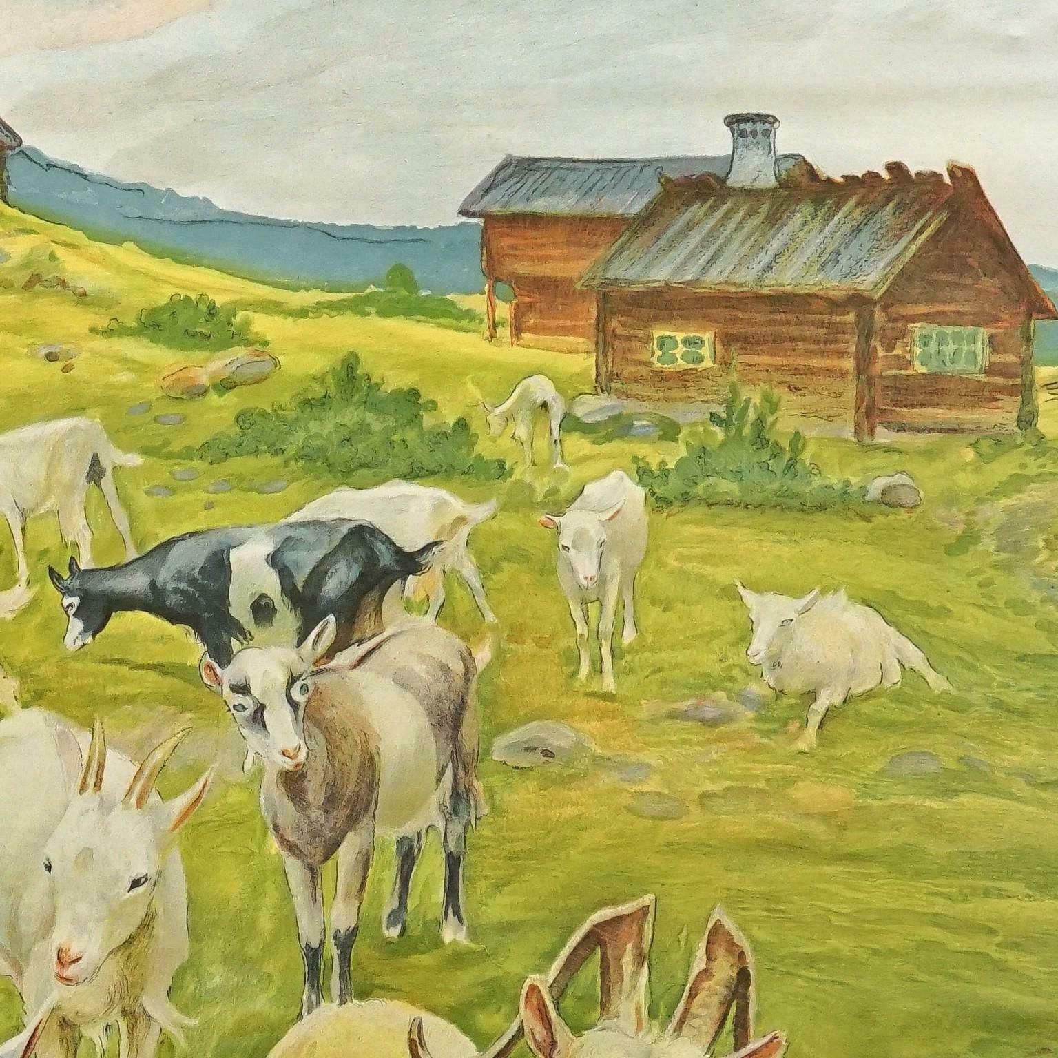 Countrycore Mural Vintage Rollable Wall Chart Goats On The Mountain Pasture photo 322.0