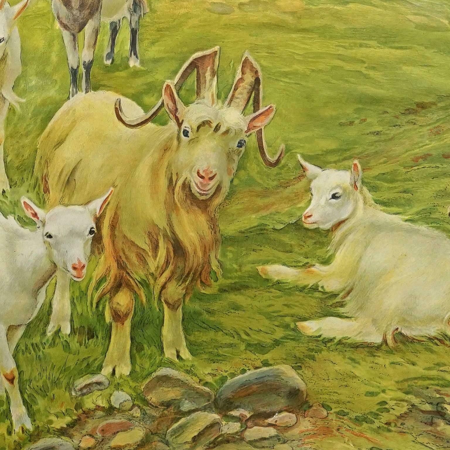 Countrycore Mural Vintage Rollable Wall Chart Goats On The Mountain Pasture photo vinterior