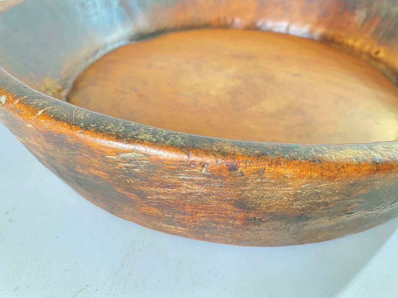 Brutalist Wood Bowl, Large, In A Brown Patina, India, 19th Century photo for sale