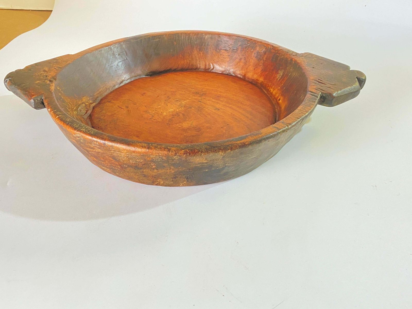 Brutalist Wood Bowl, Large, In A Brown Patina, India, 19th Century photo 488.0