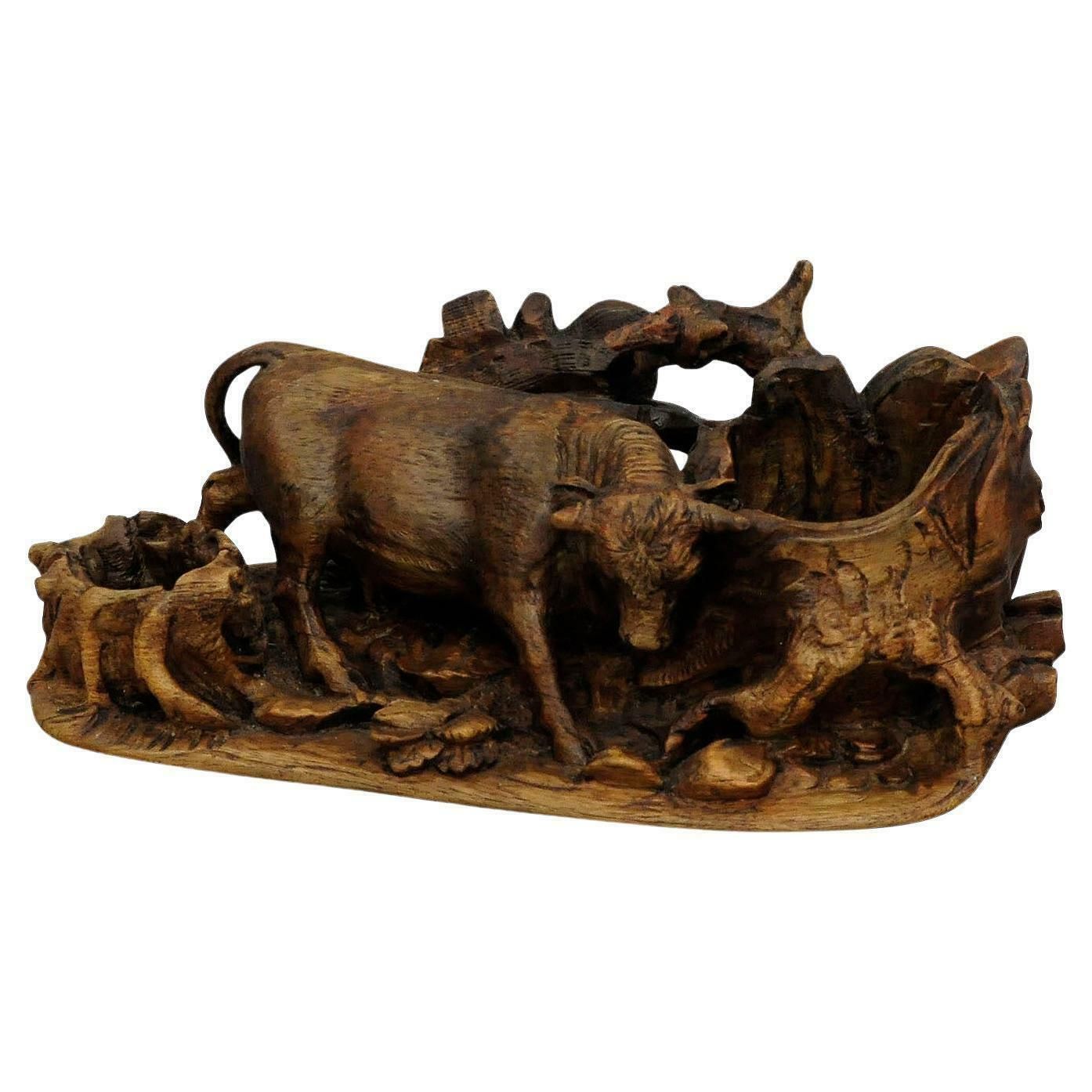 Finely Carved Statue Of A Bull, Black Forest Ca. 1900