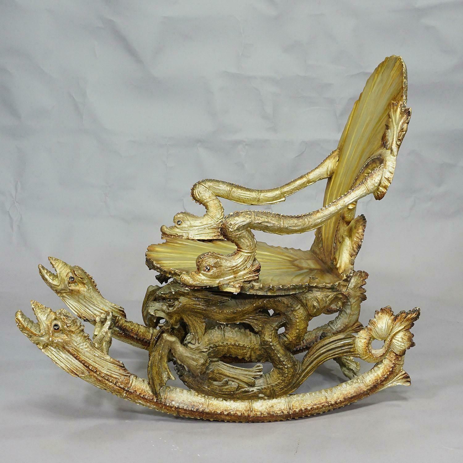 Furniture Antique Venetian Carved Grotto Rocking Chair, Ca. 1890 photo