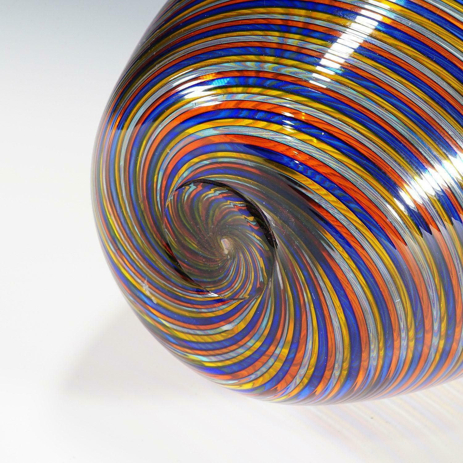 Large Cenedese Filigrana Art Glass Vase With Multicoloured Bands photo vintage