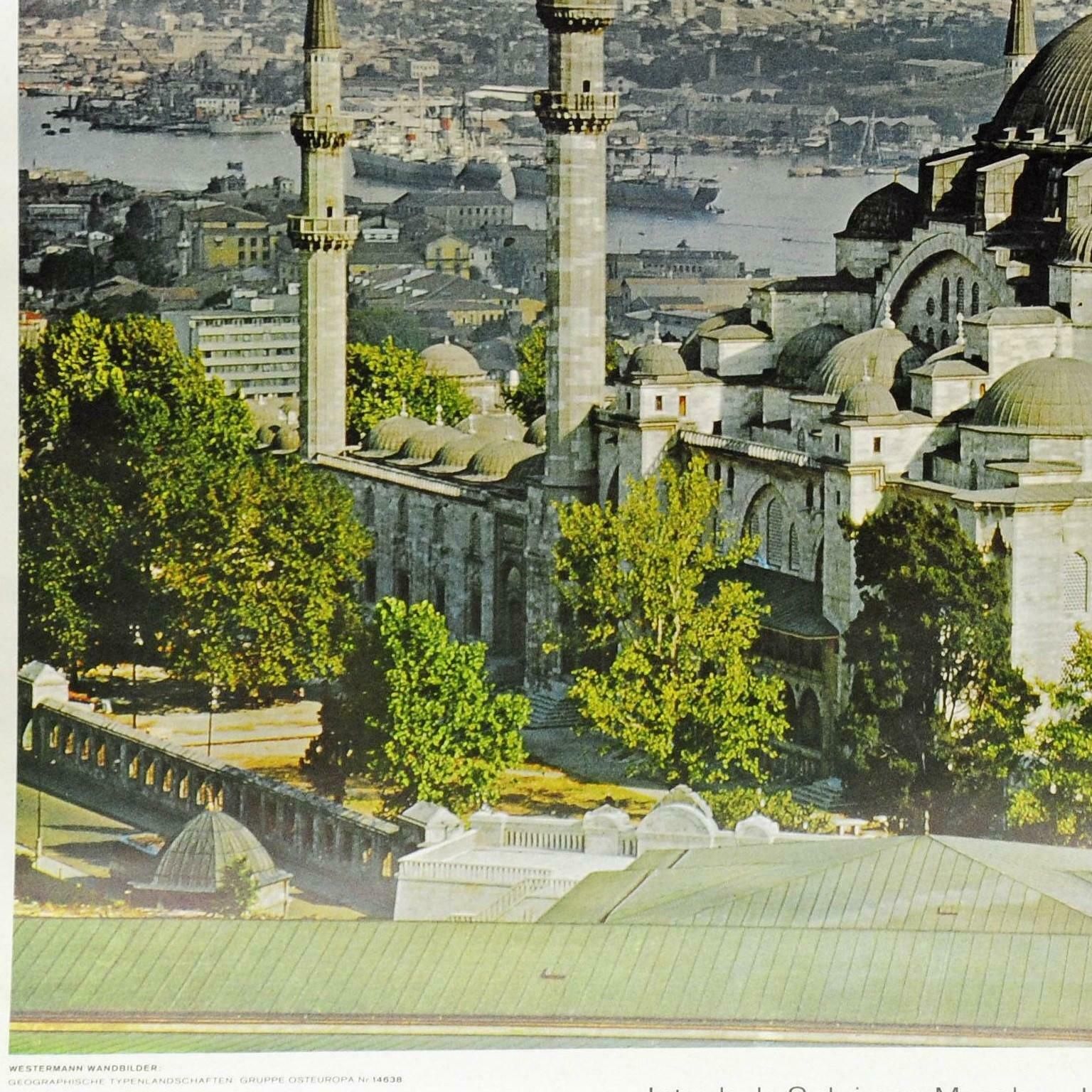 Istanbul Mosque University The Golden Horn Turkey Vintage Rollable Wall Chart photo Art
