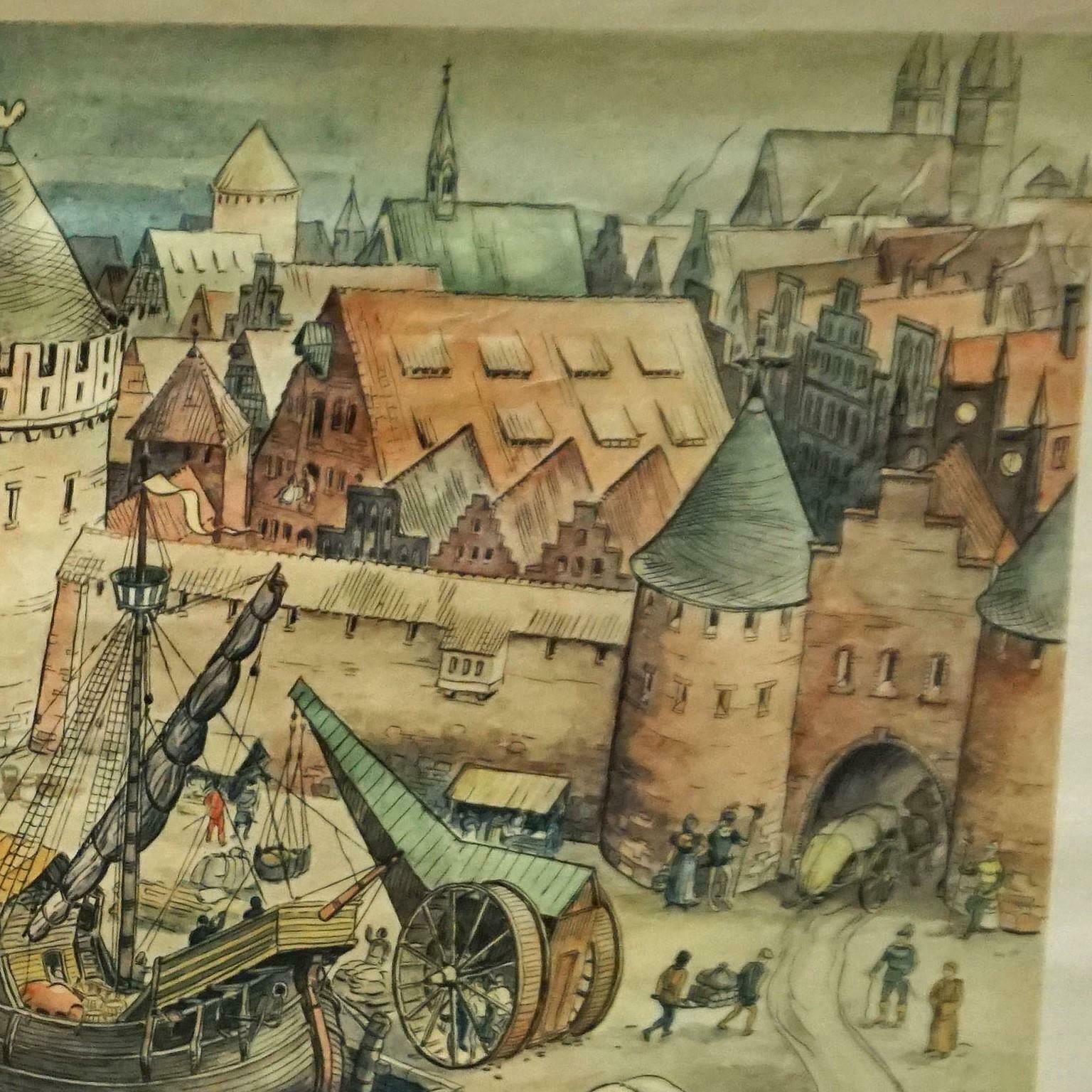 Harbour Of A Trade City Hanseatic Port Rollable Vintage Wallchart photo Art