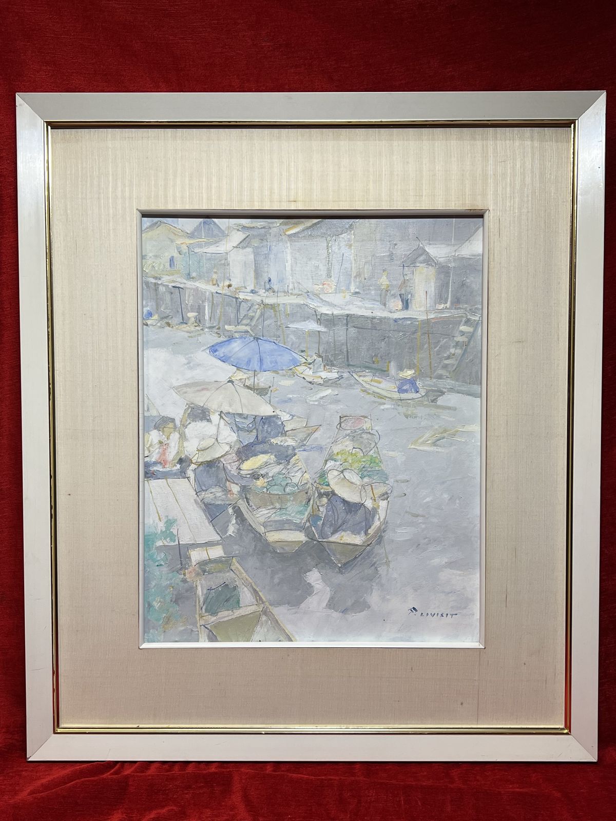 2500.0 Impressionist 'Canal Vendors In Thailand' Artwork By Thai Artist Patamares Livisit photo