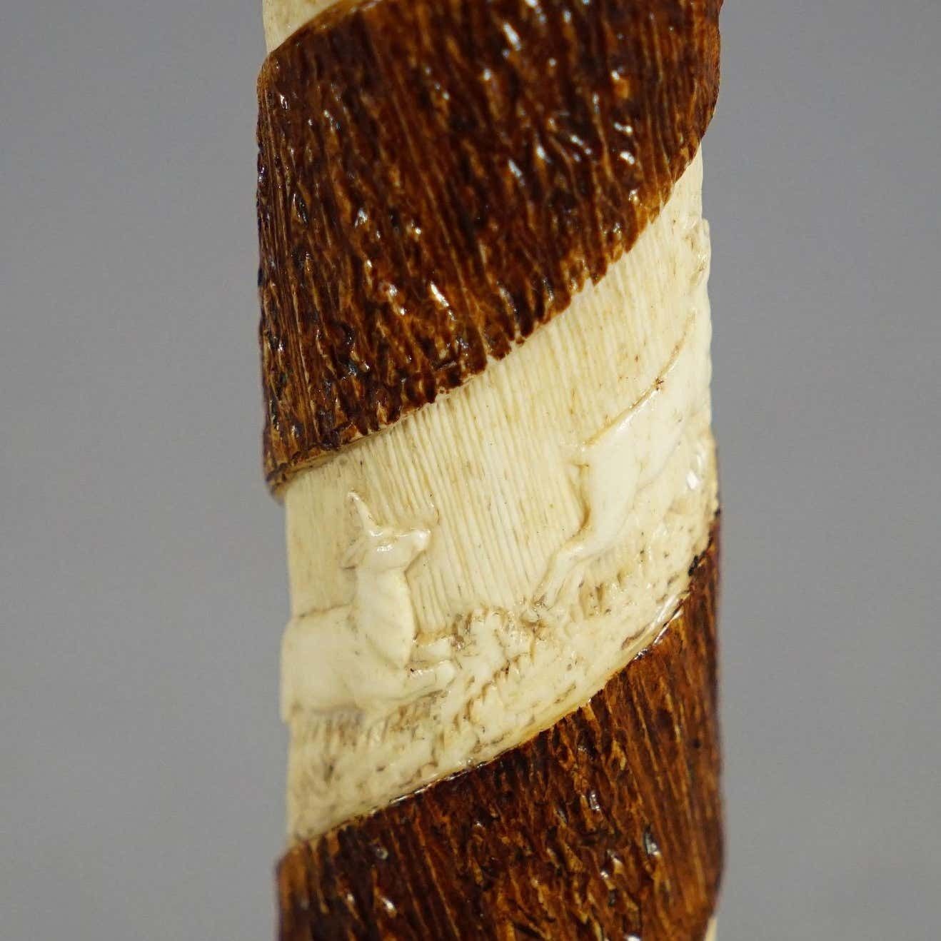 Pair Of Victorian Antler Candle Holders With Fine Carvings Germany Ca. 1880 photo 1564.0