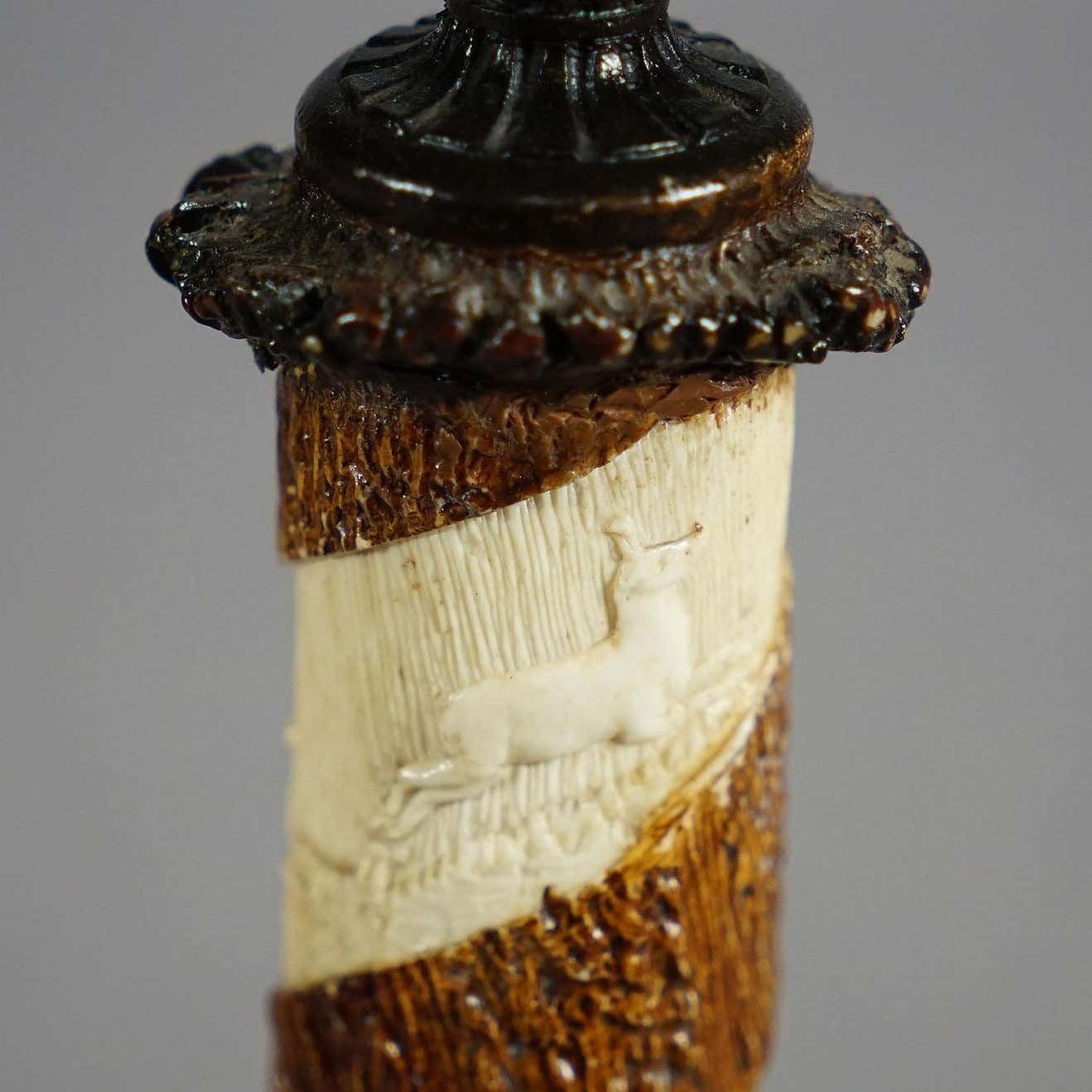 Pair Of Victorian Antler Candle Holders With Fine Carvings Germany Ca. 1880 photo buy