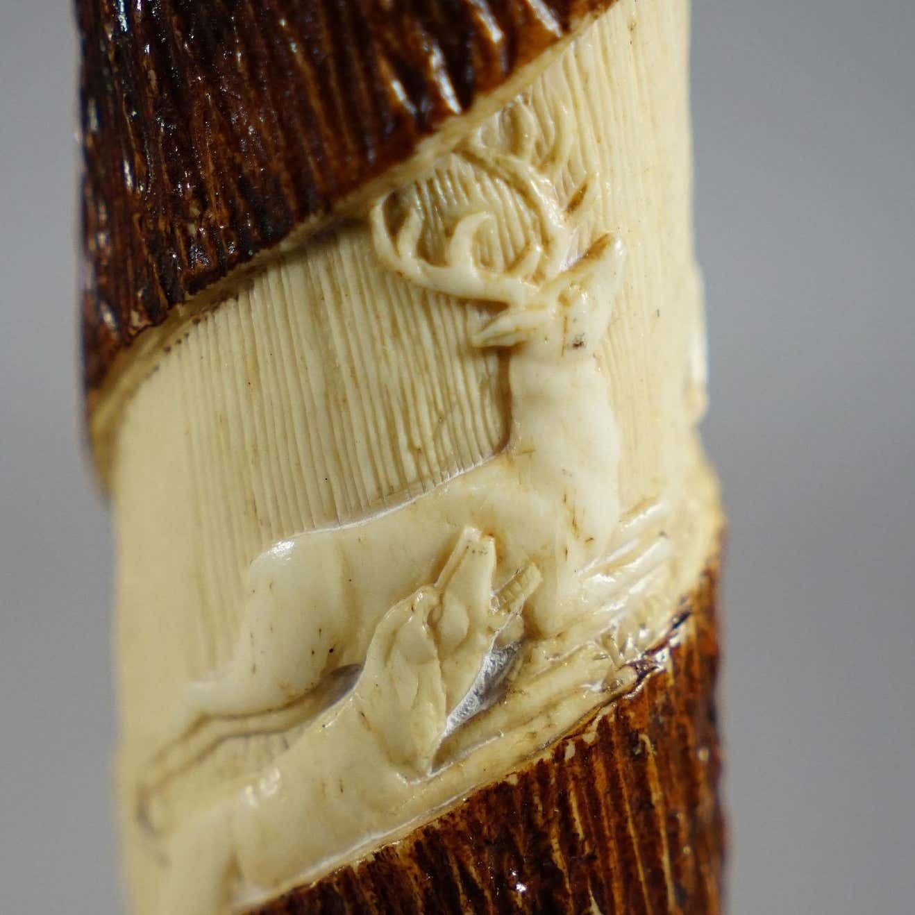Home Decor Pair Of Victorian Antler Candle Holders With Fine Carvings Germany Ca. 1880 photo