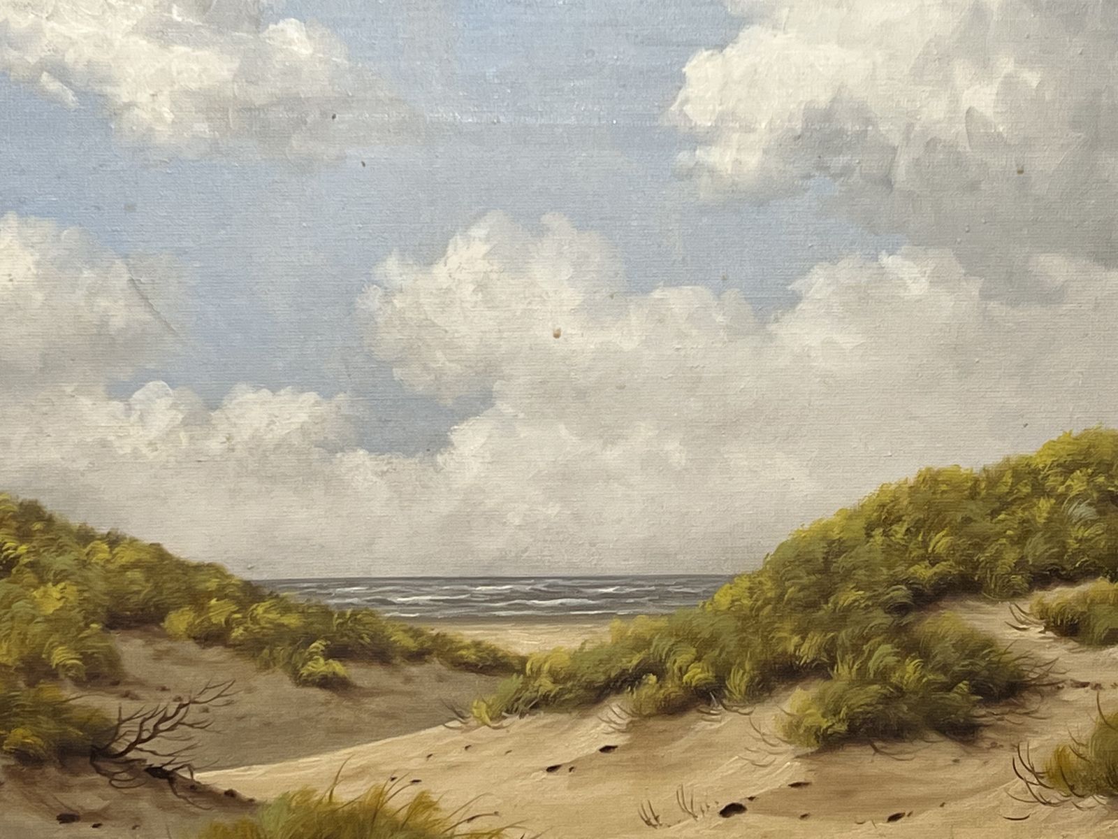 English School Sunlit Sand Dune Beach View Artwork Oil On Canvas Signed photo vinterior