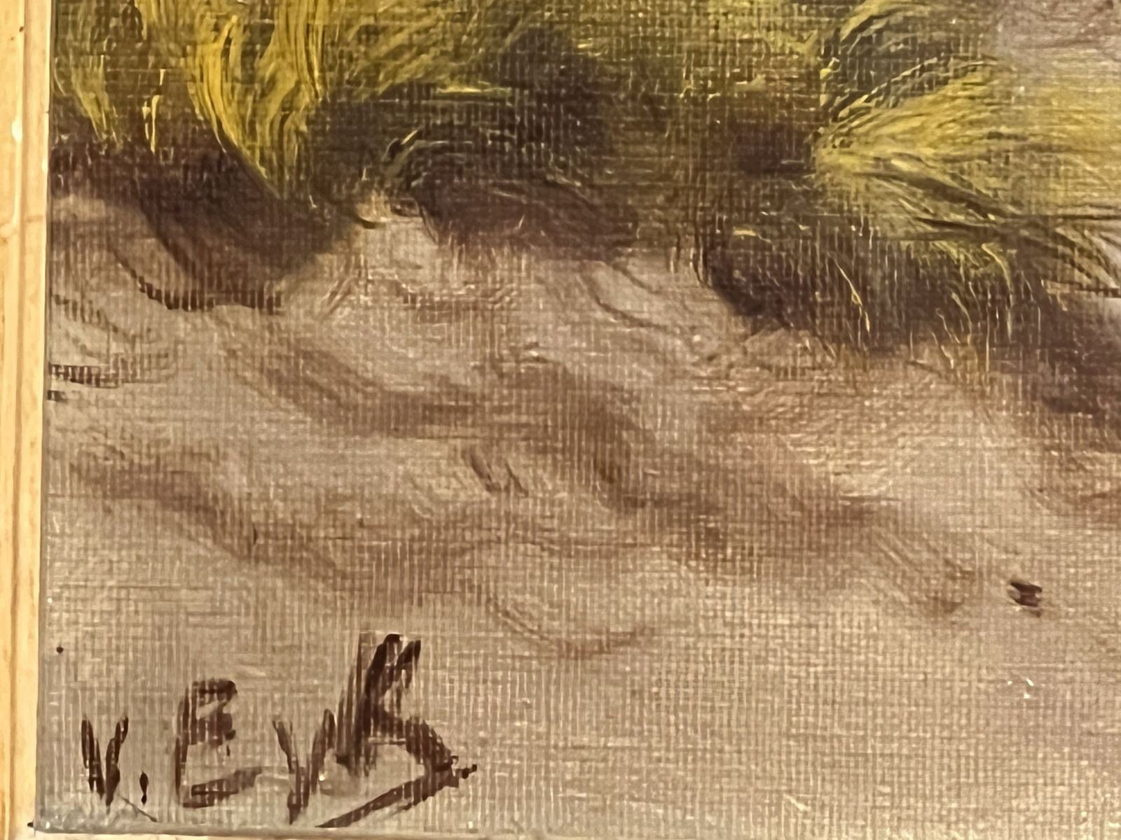 English School Sunlit Sand Dune Beach View Artwork Oil On Canvas Signed photo vintage
