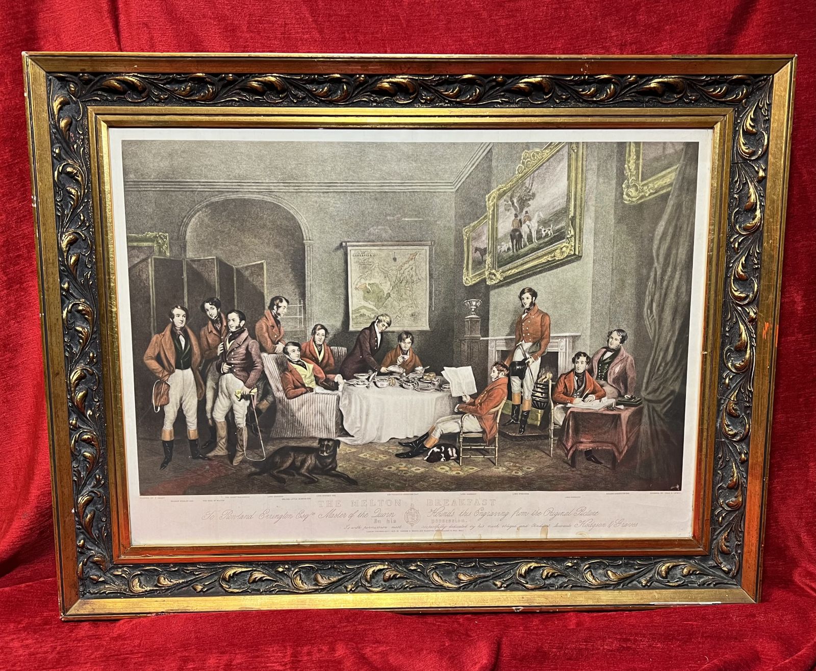 'The Melton Breakfast' Hand Tinted Lithography After Hudgson And Graves 1839 Publication Set In Acanthus Gilt Wood Frame