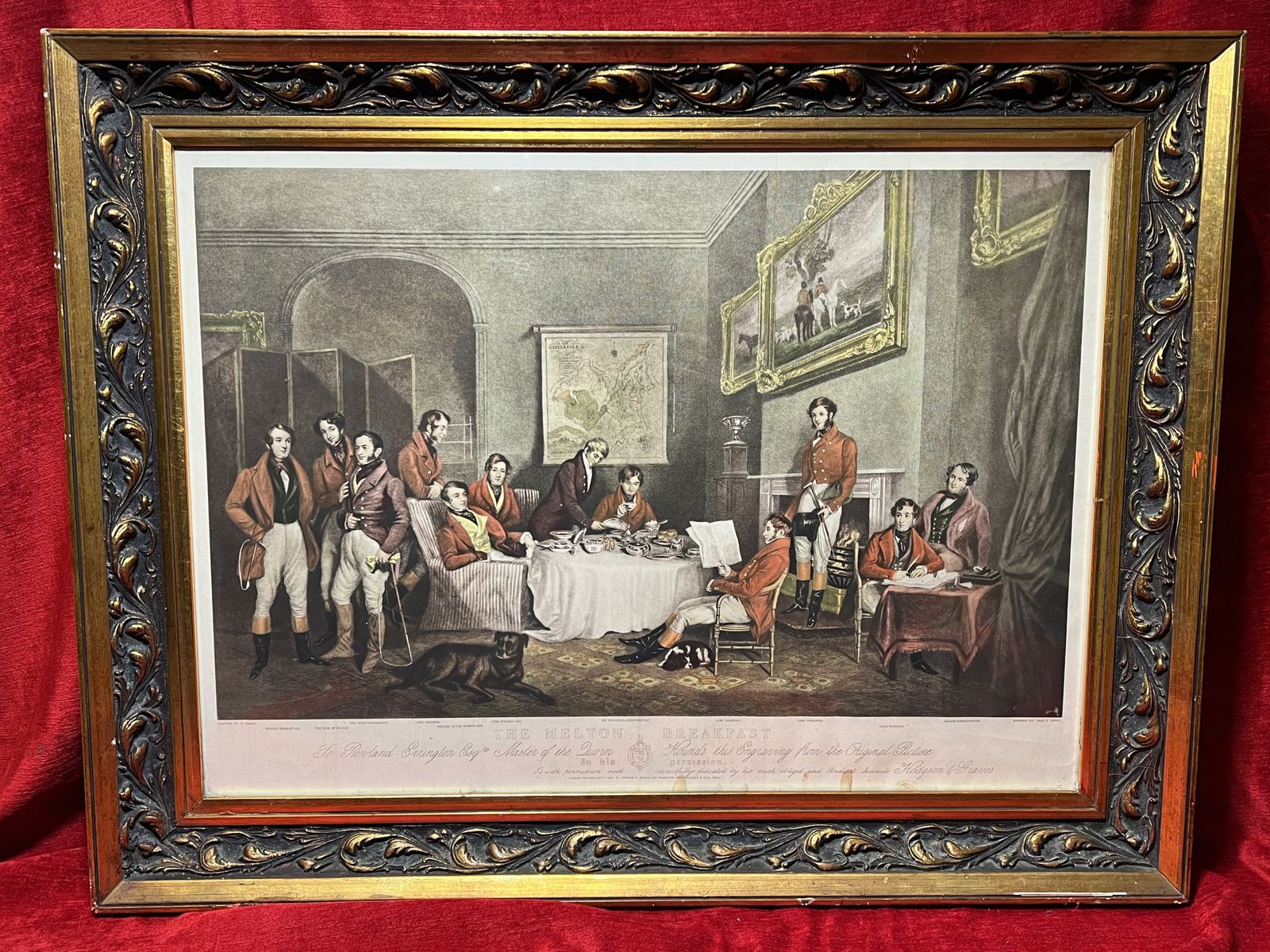 775.0 'The Melton Breakfast' Hand Tinted Lithography After Hudgson And Graves 1839 Publication Set In Acanthus Gilt Wood Frame photo