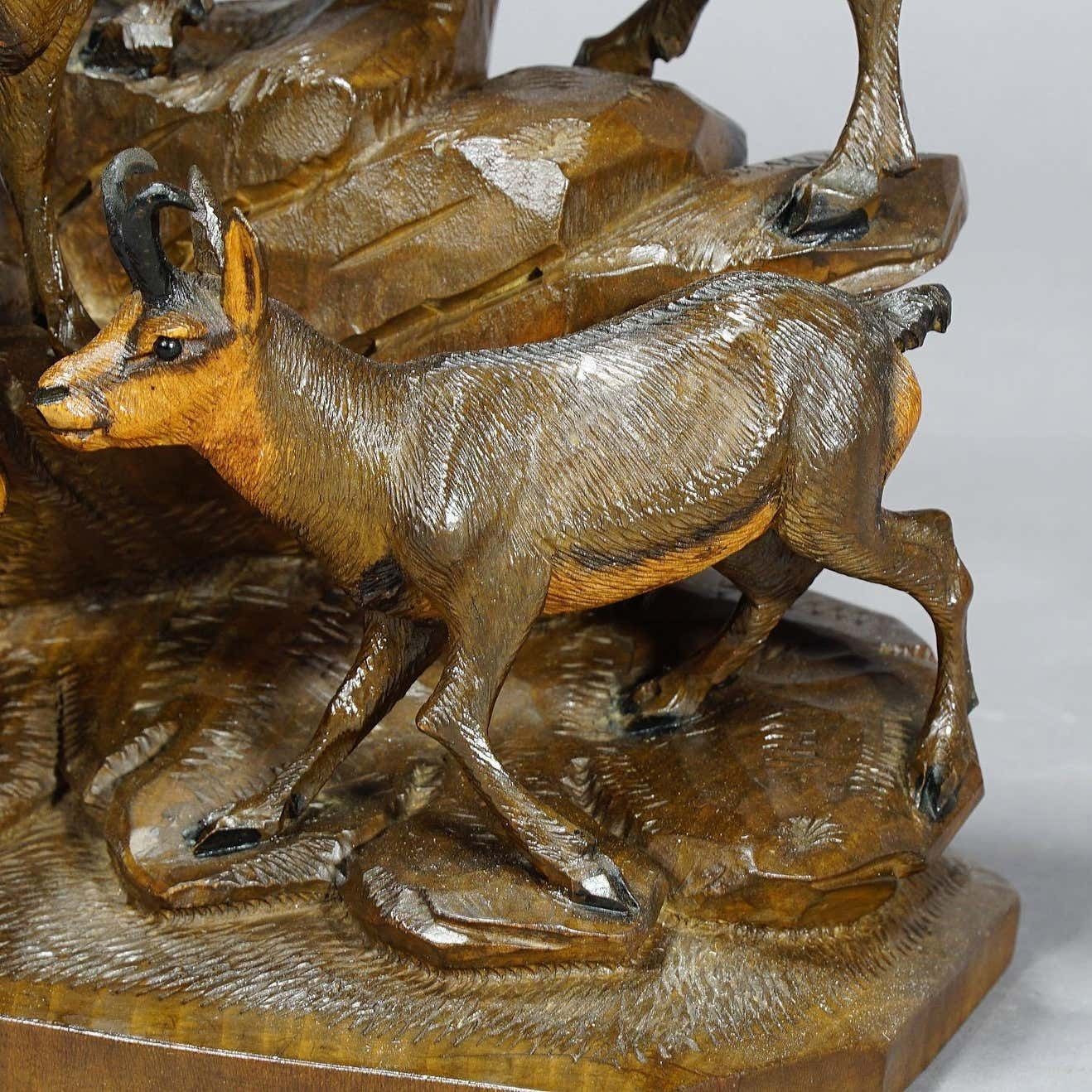 Carved Wood Chamois Family By Ernst Heissl Ebensee Austria Circa 1900 photo 1775.0