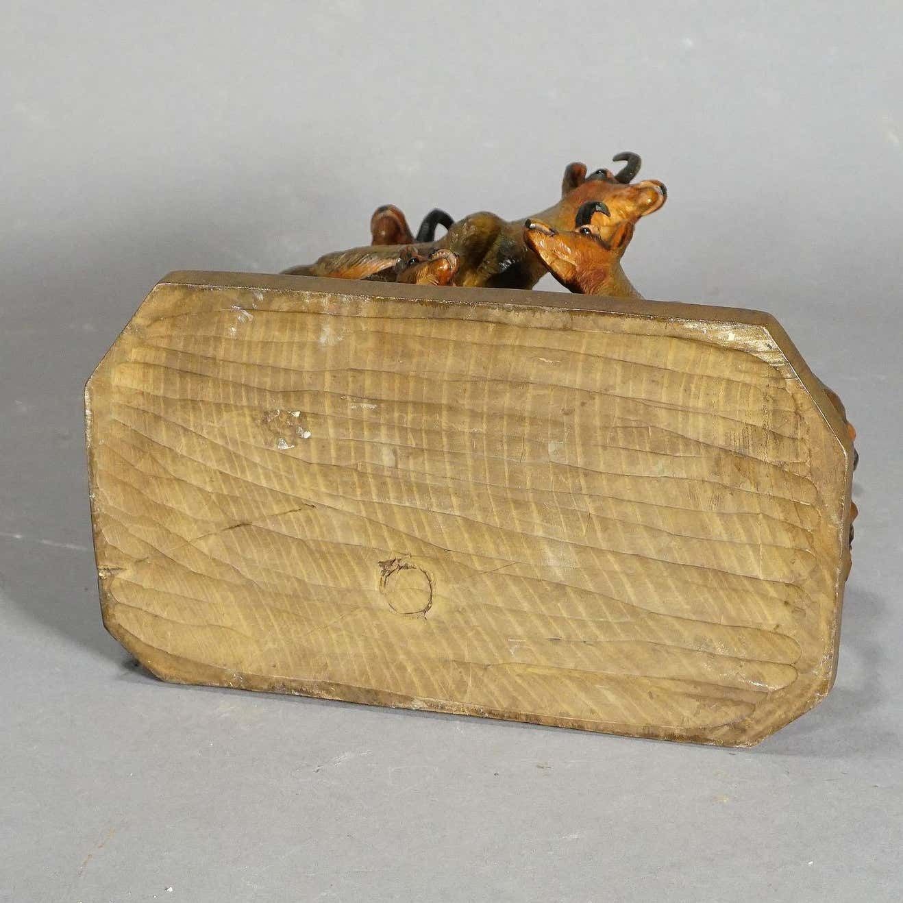 photo for sale Carved Wood Chamois Family By Ernst Heissl Ebensee Austria Circa 1900