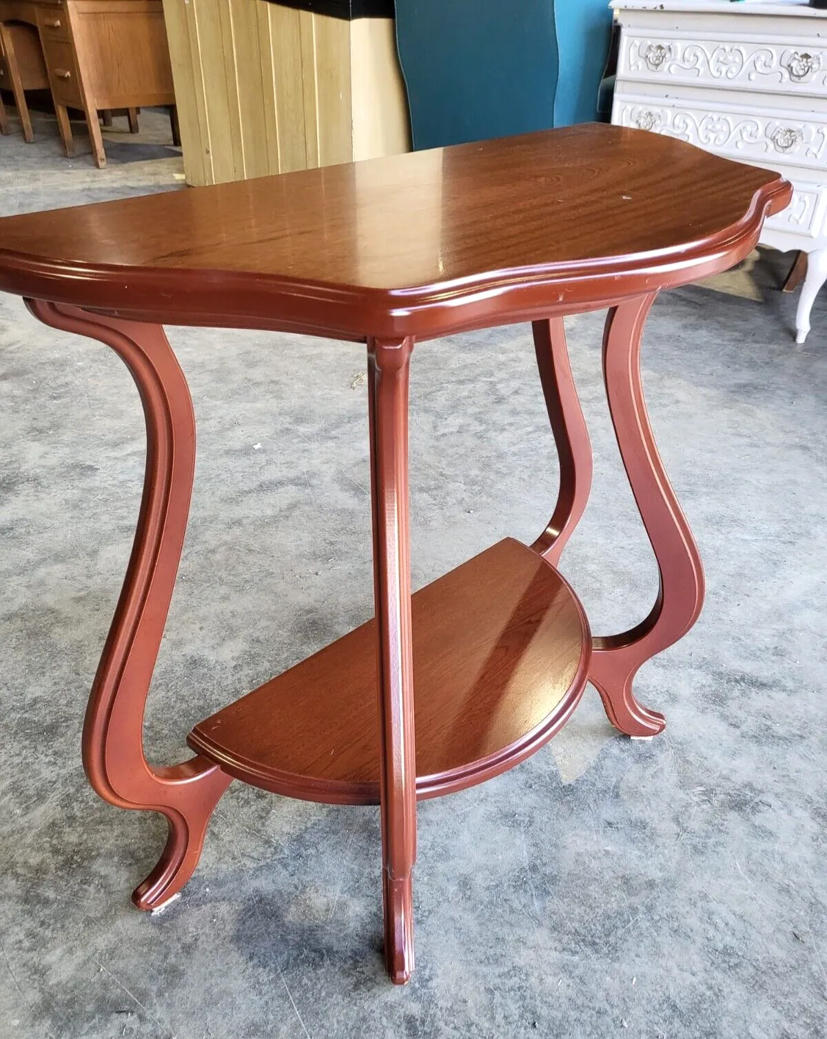 Antique Repro French Serpentine 2 Tier Console Hall End Lamp Table Tall photo furniture