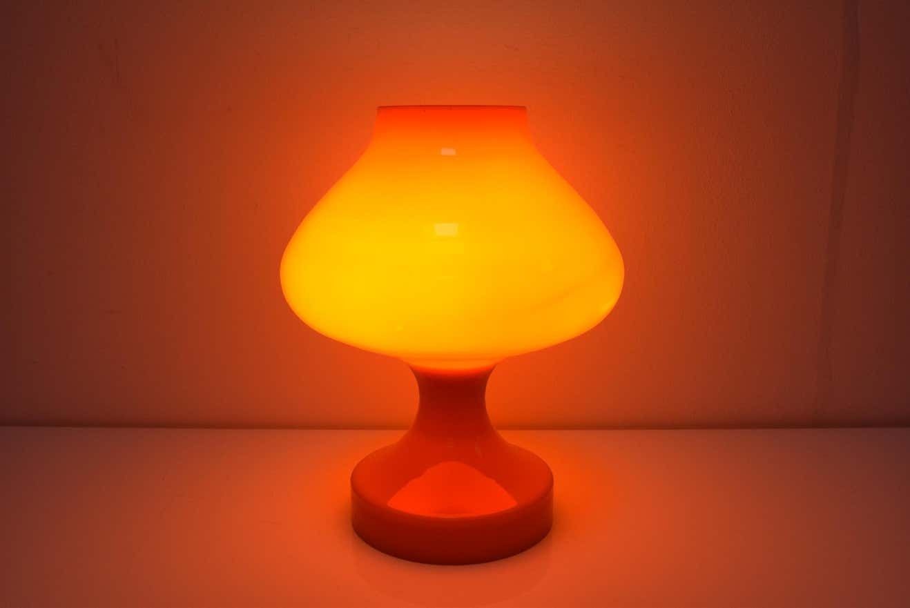 All Glass Orange Table Lamp By Valasske Mezirici1970's photo vinterior