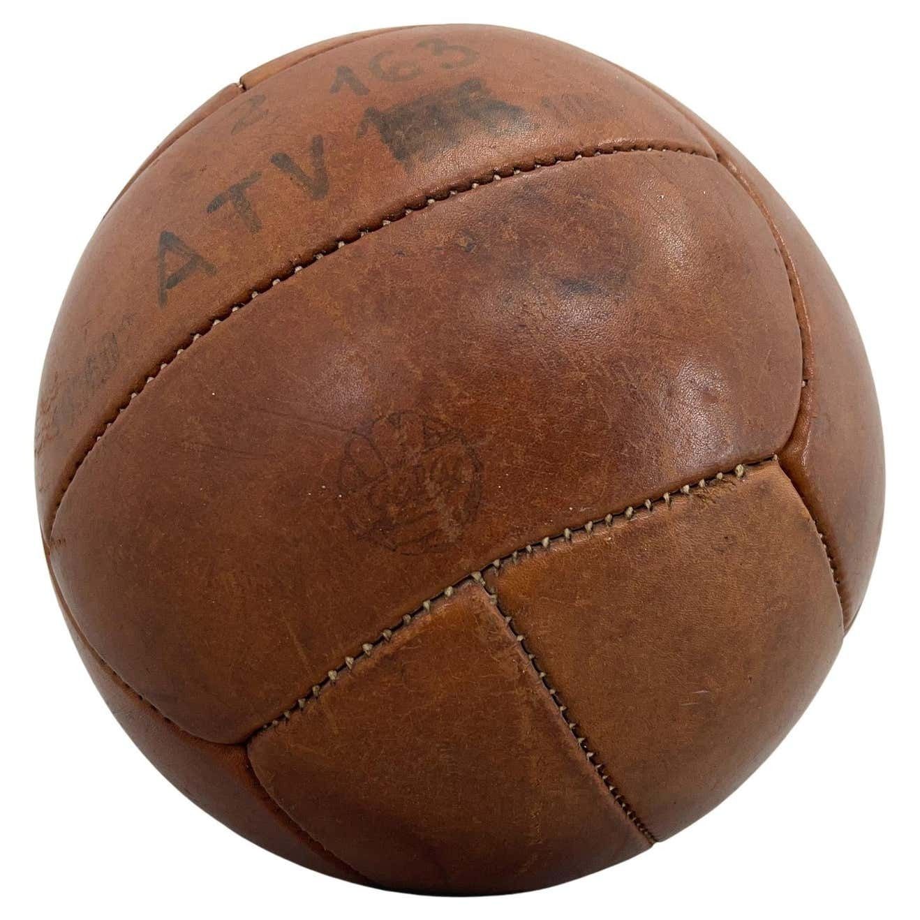 Vintage Brown Leather Medicine Ball By Gala 1930's