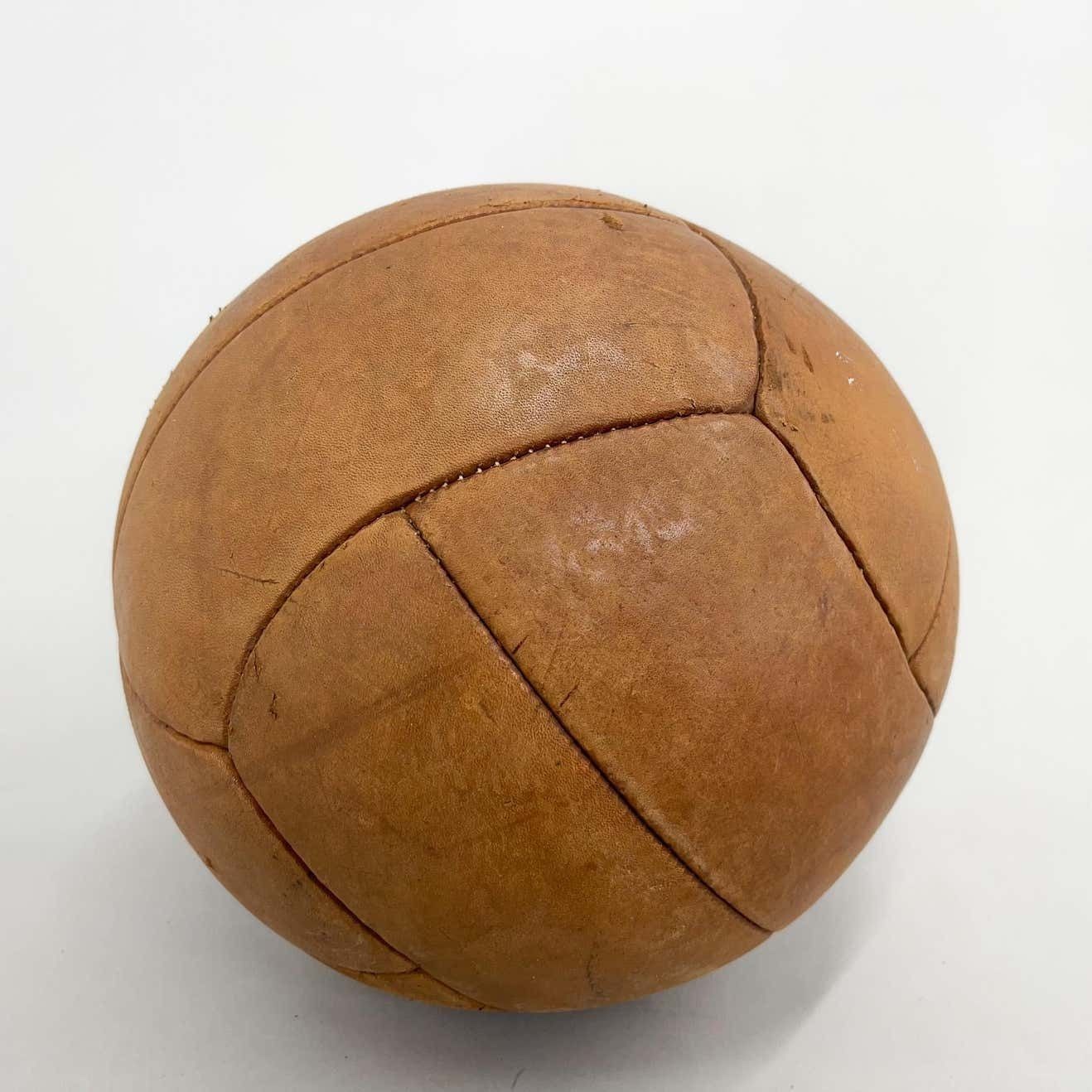 Vintage Brown Leather Medicine Ball 1930's photo vinterior