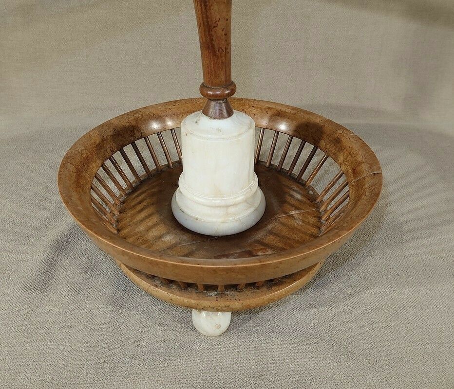 Small Wool Dispenser In Wood And Alabaster, Early 19th Century photo vintage