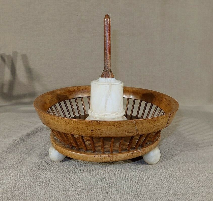 Home Decor Small Wool Dispenser In Wood And Alabaster, Early 19th Century photo
