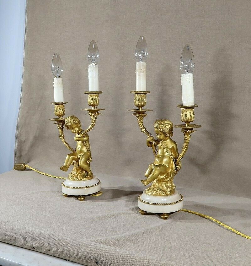 Pair Of Candlesticks In Gilt Bronze, Louis XVI Style, 19th Century photo Lighting