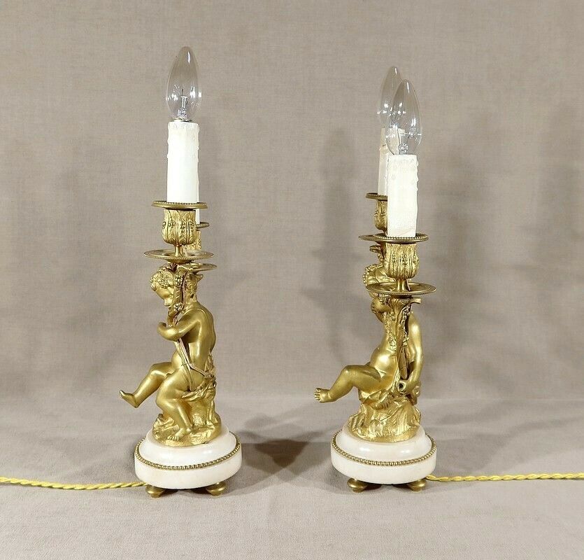 Pair Of Candlesticks In Gilt Bronze, Louis XVI Style, 19th Century photo vinterior